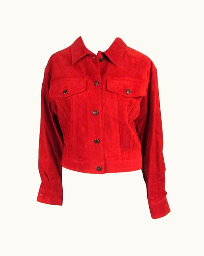 Gucci Jacket Red Suede Denim Cut Style 1990s