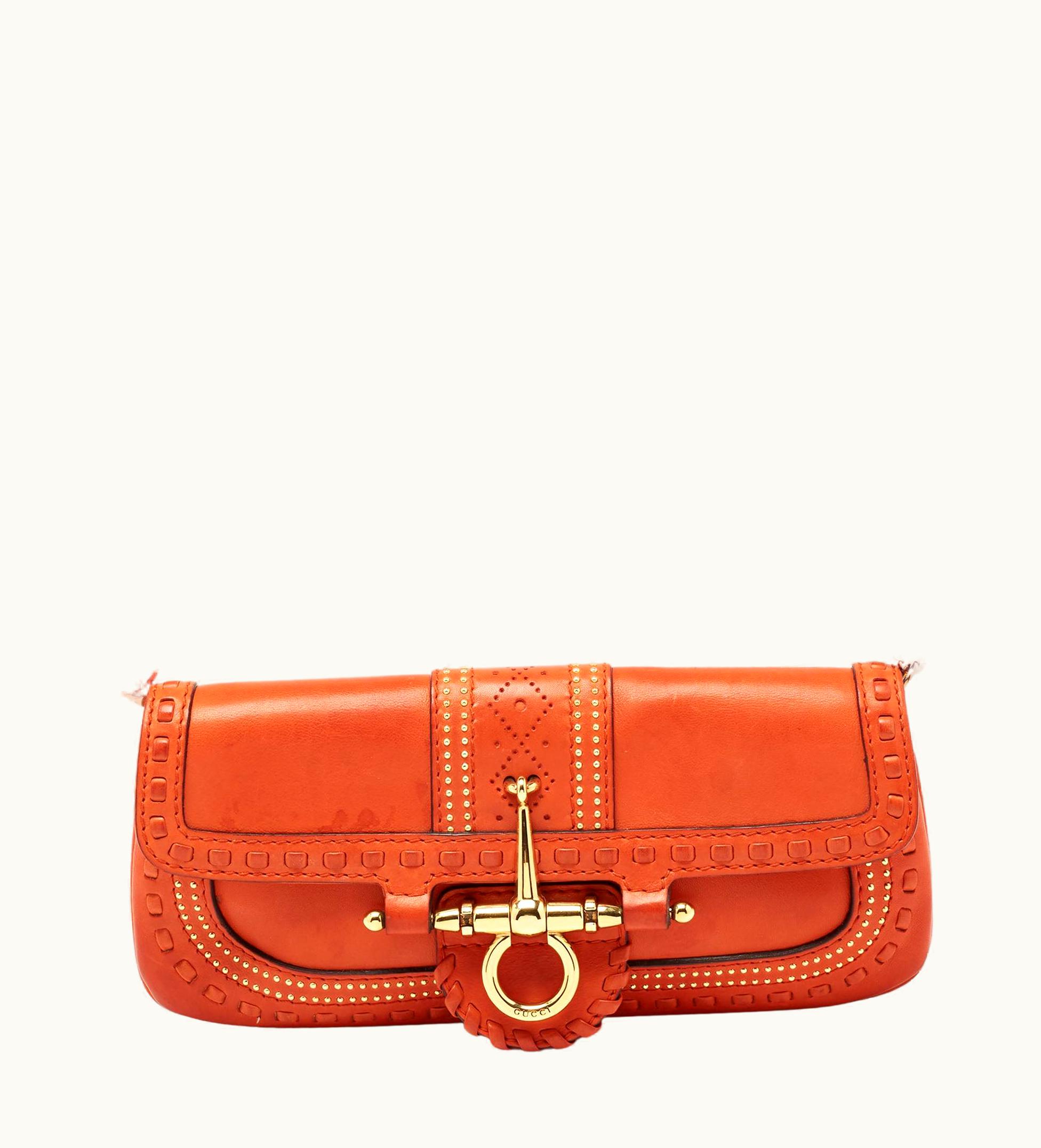 Gucci Orange Leather Snaffle Bit Chain Baguette Bag
