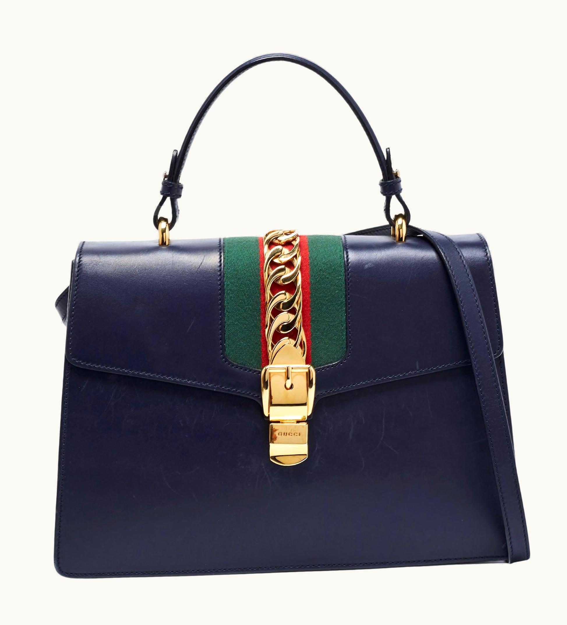 Gucci Blue Leather Medium Sylvie Top Handle Bag