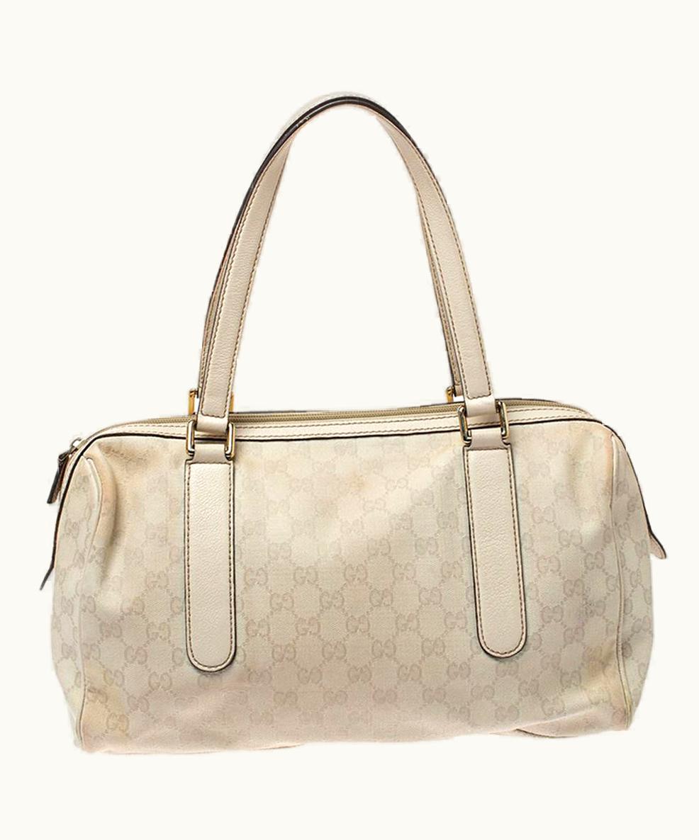 Gucci Ivory Gg Canvas And Leather Boston Bag