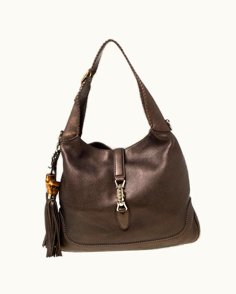 Gucci Metallic Olive Green Leather Medium Jackie Hobo