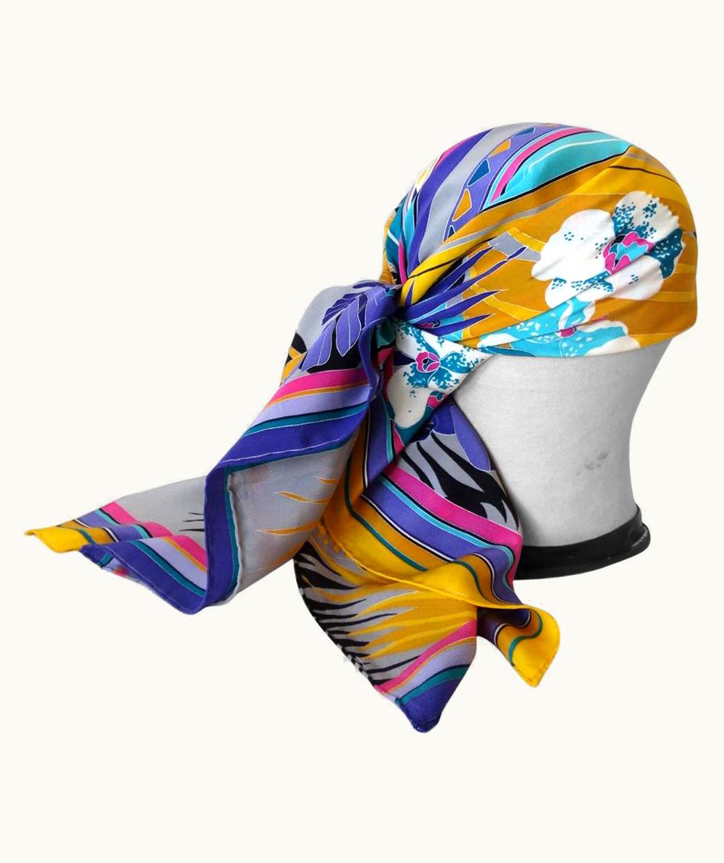 Gucci 1980s Gucci Technicolor Deco Floral Silk Scarf