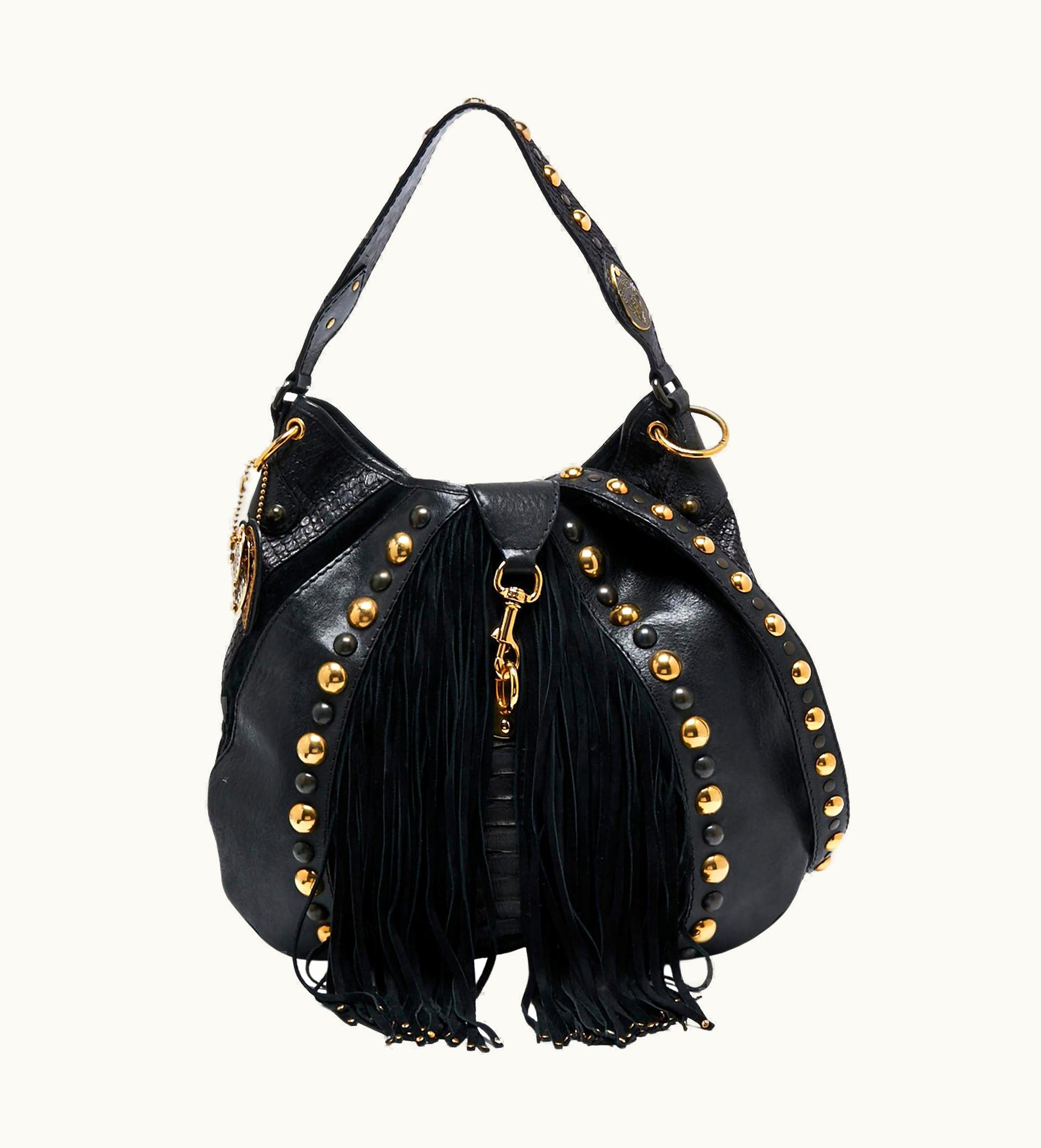Gucci Black Python And Leather Babouska Fringe Hobo