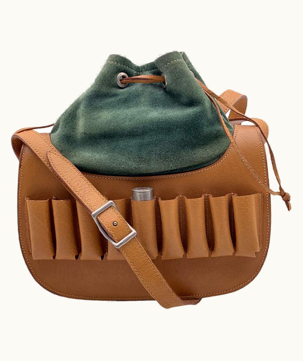 Gucci Vintage Beige Leather Cartridge Messenger Crossbody Bag