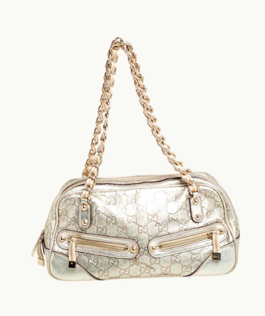 Gucci Metallic Gold Guccissima Leather Capri Chain Satchel
