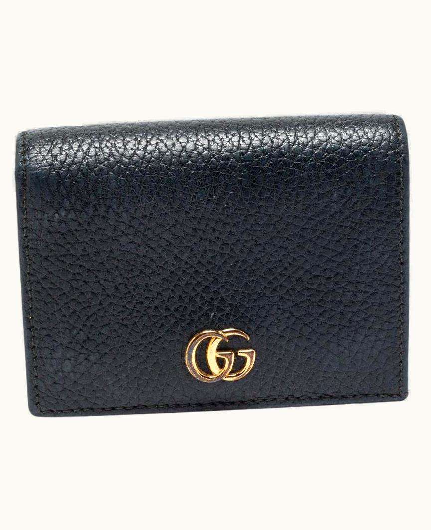 Gucci Black Leather Gg Marmont Compact Folded Wallet