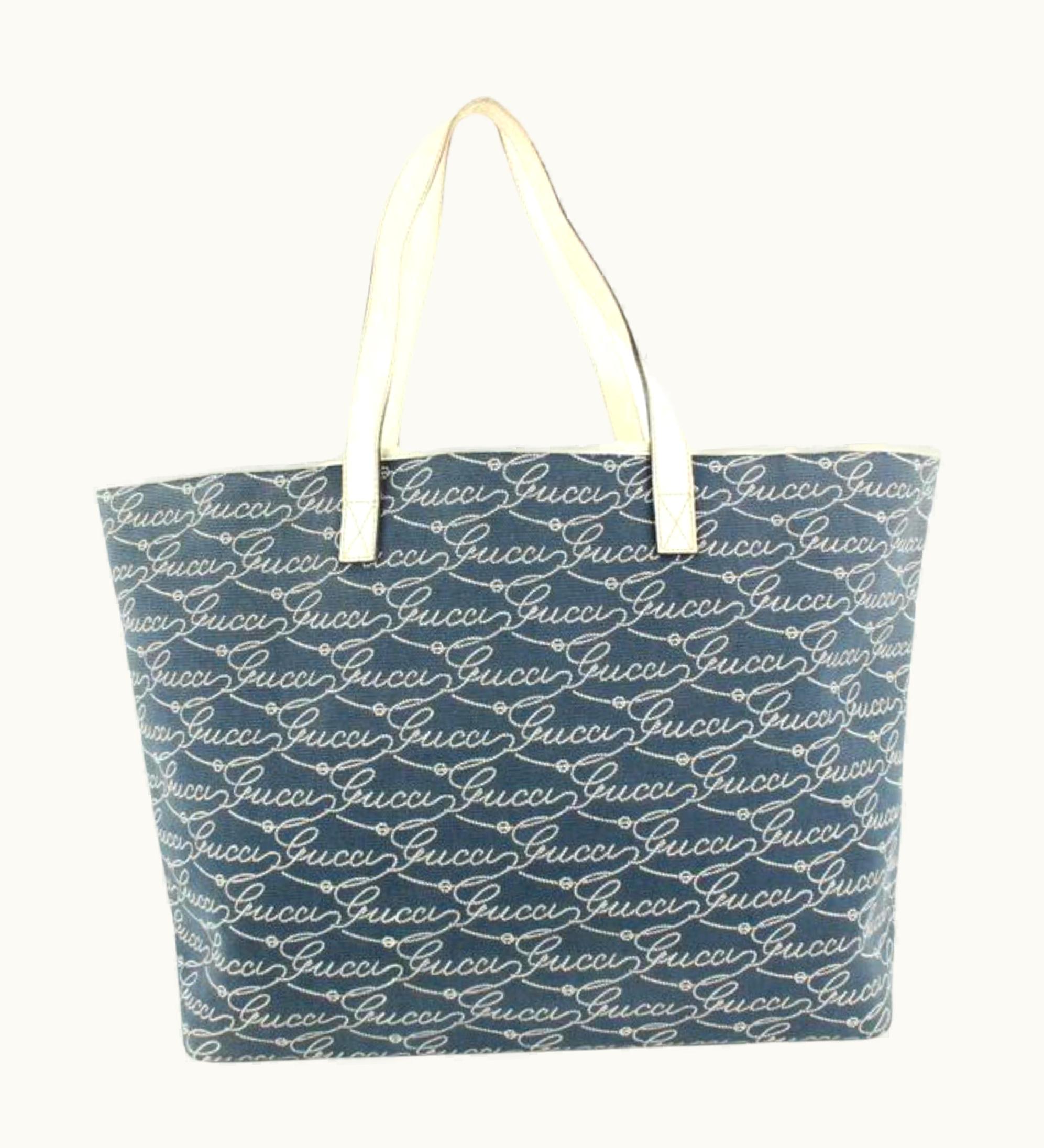 Gucci Blue Lasso Script Shopper Tote 7gg68s