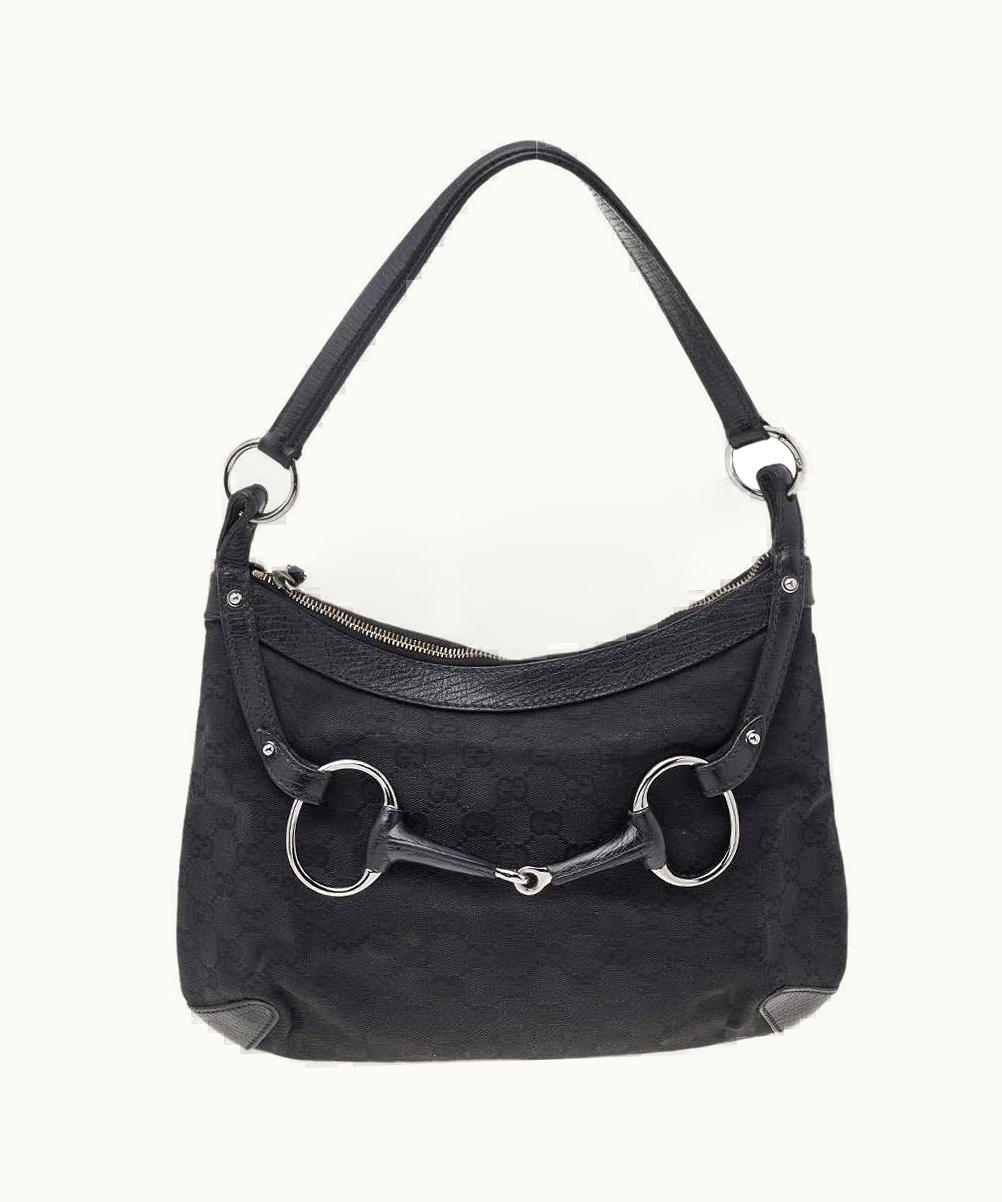 Gucci Black Gg Canvas And Leather Horsebit Hobo
