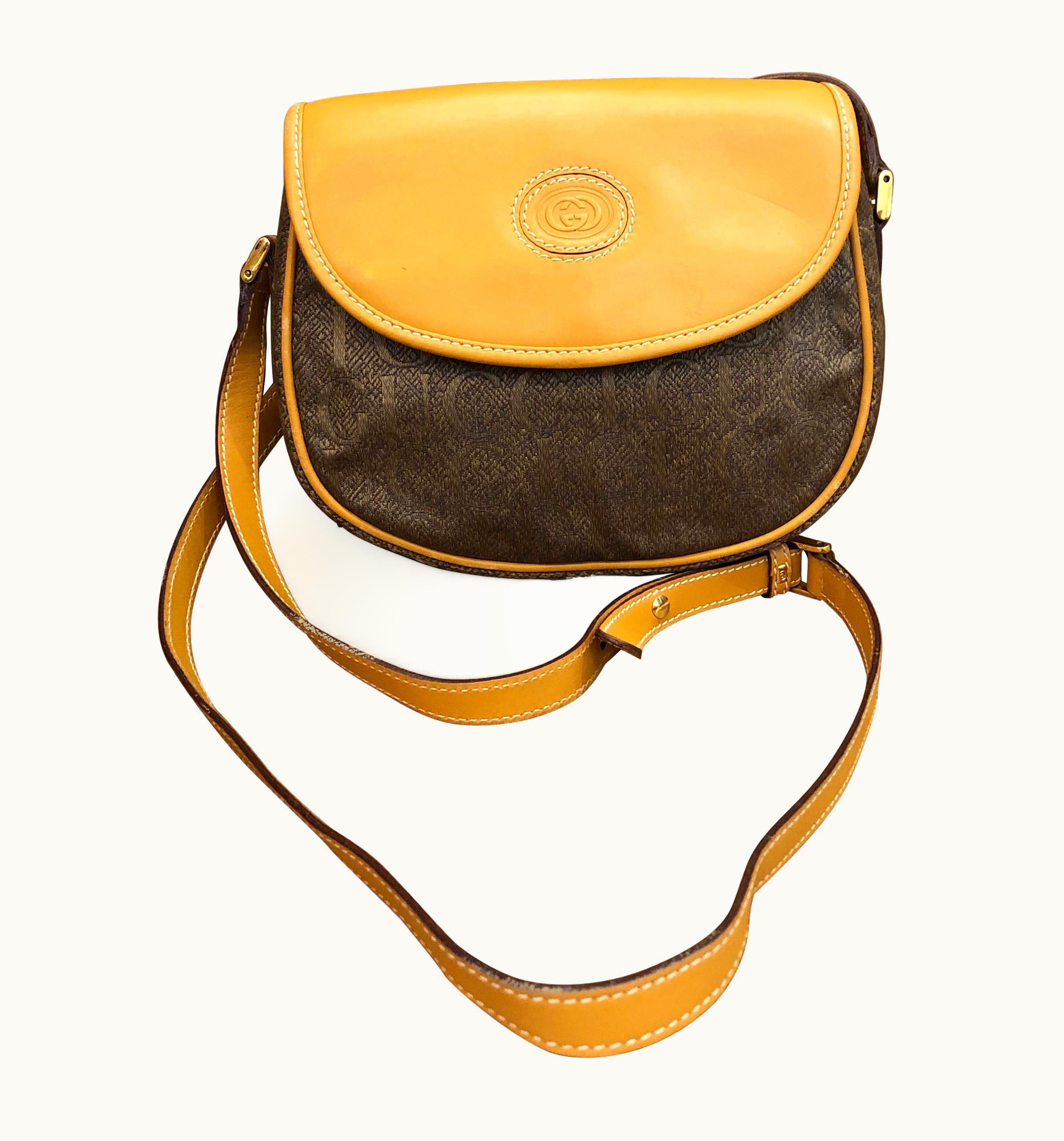 Gucci 1990s Vintage Gucci Brown Silk Jacquard Crossbody Bag