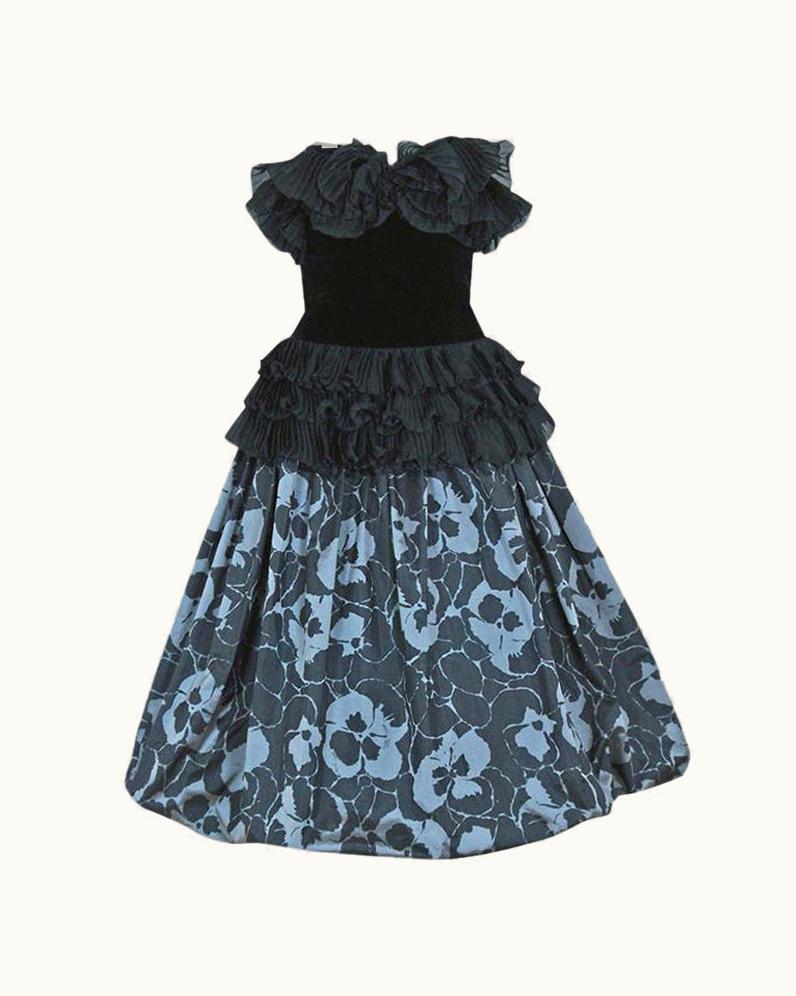 Gucci Vintage 1980' Gucci Couture Floral Print Silk & Velvet Strapless Bustier Dress