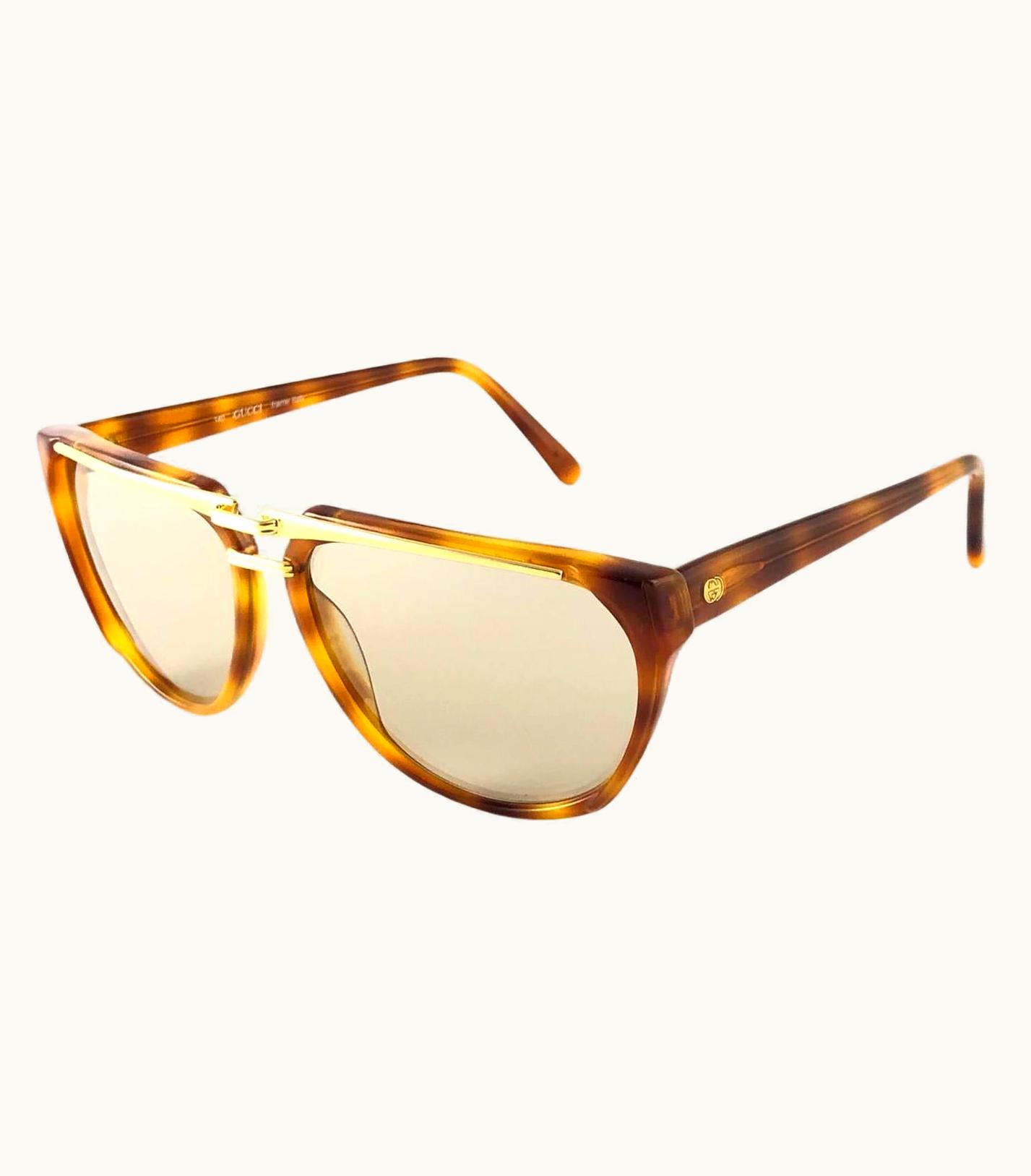 Gucci Vintage Gucci 2321 Tortoise & Gold Accents Sunglasses 1980' Made In Italy