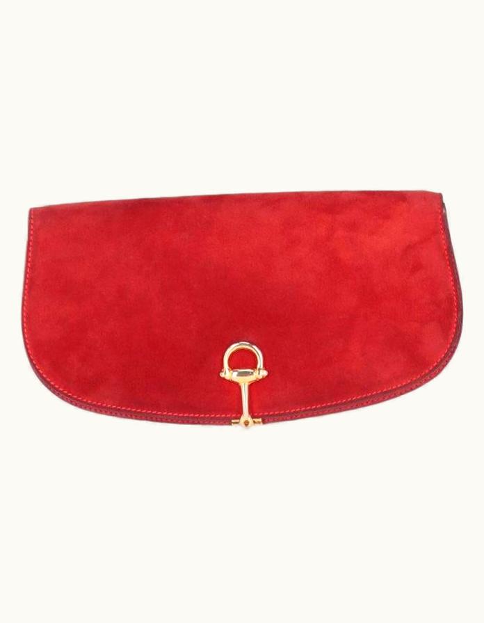 Gucci Vintage Red Suede And Leather 80s Purse