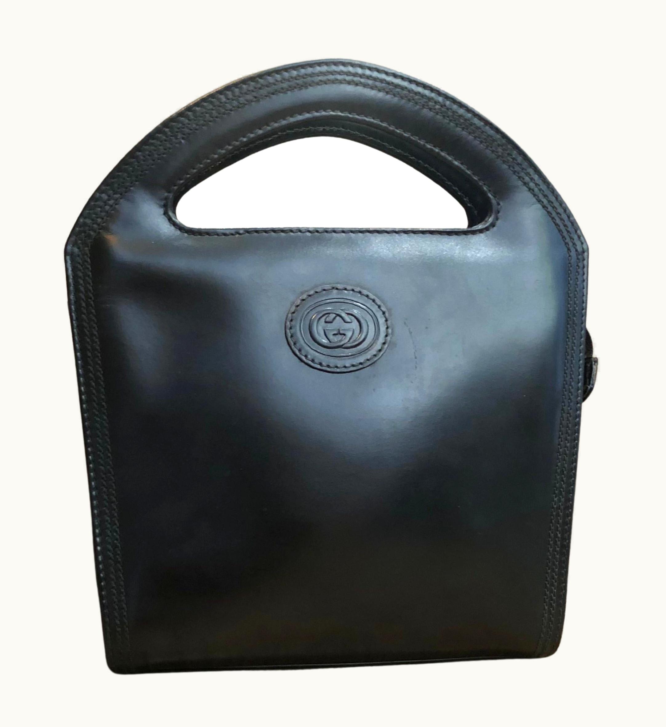 Gucci Vintage Gucci Black Leather Mini Book Tote Bag