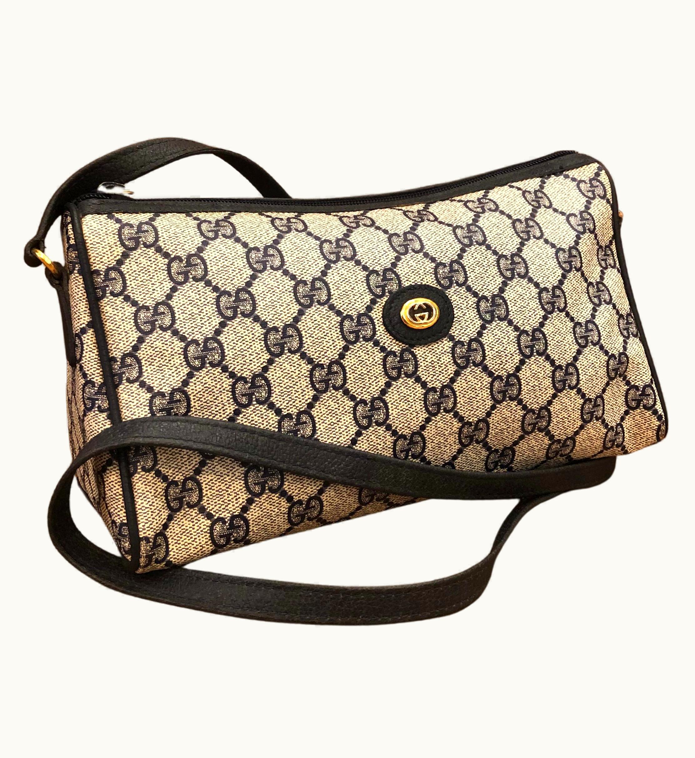 Gucci Vintage Gucci Monogram Canvas Triangle Crossbody Bag Navy