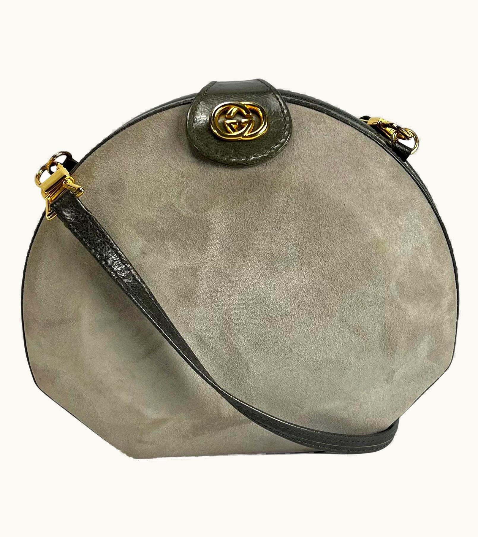 Gucci 1980s Gucci Grey Suede Convertible Cross Crossbody Hard Shell