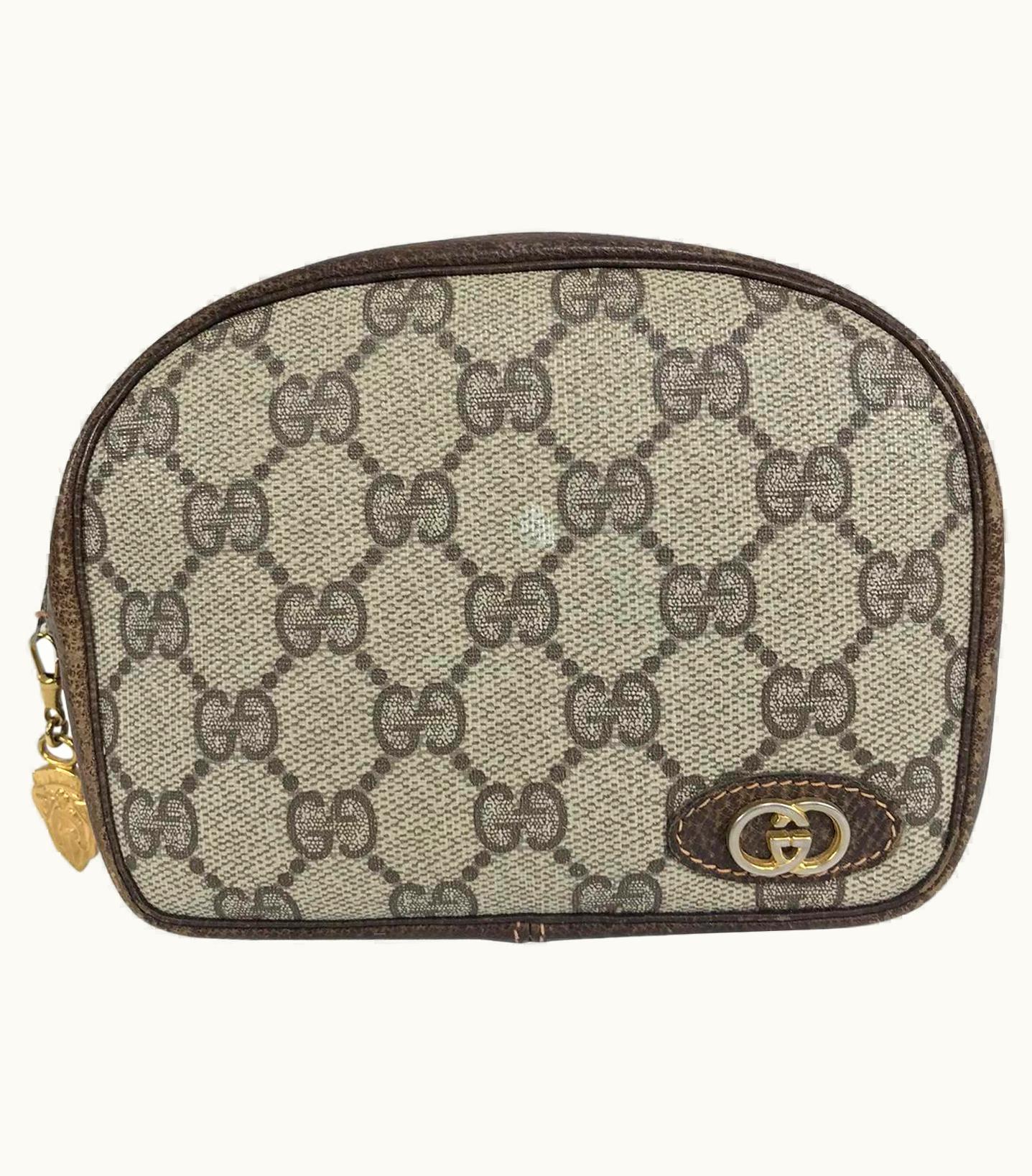 Gucci Vintage Gucci Small Leather And Monogram Vinyl Cosmetic Bag