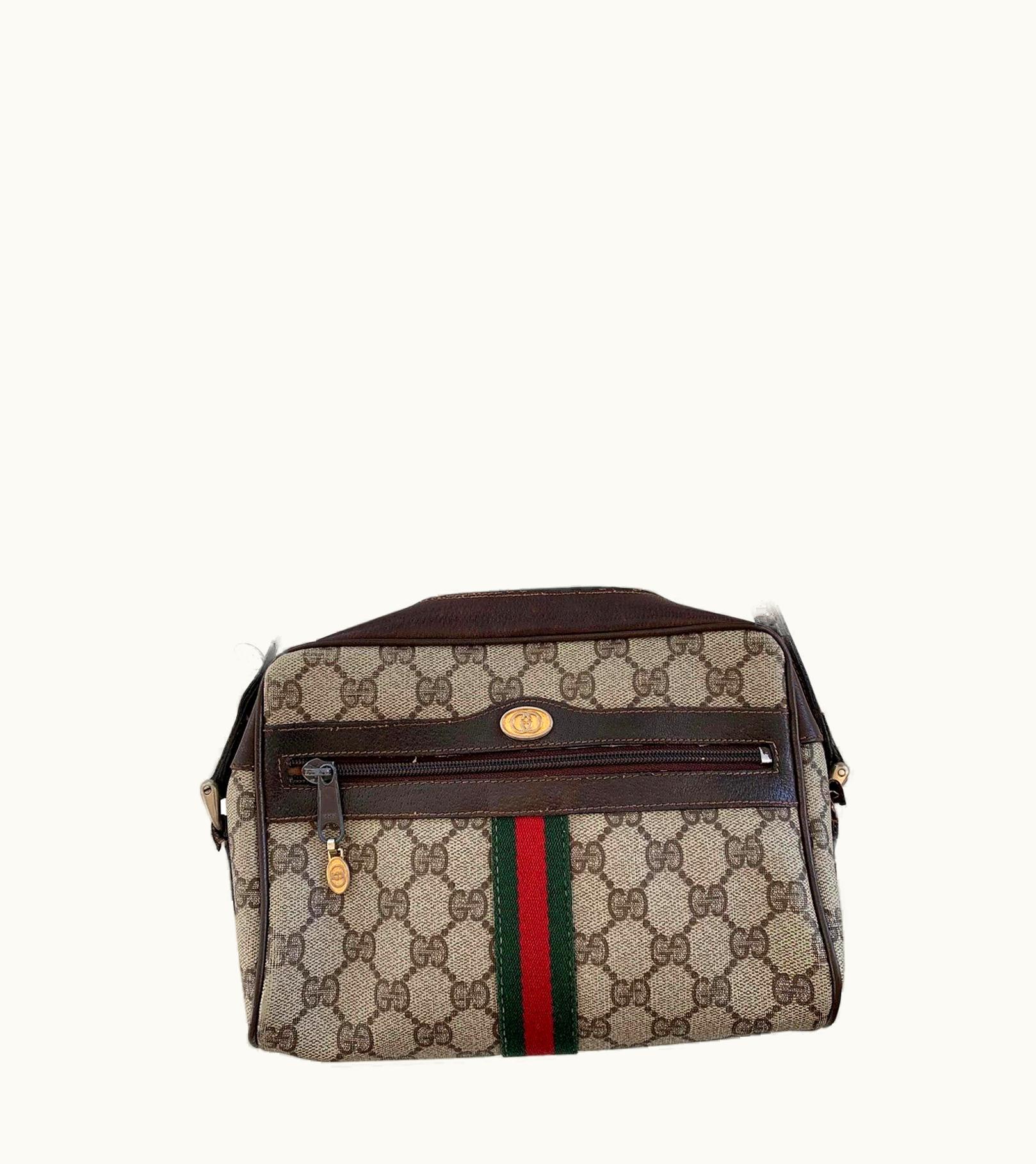 Gucci Vintage Gucci Gg Monogram Brown Supreme Sherry Line Leather Ophidia Crossbody