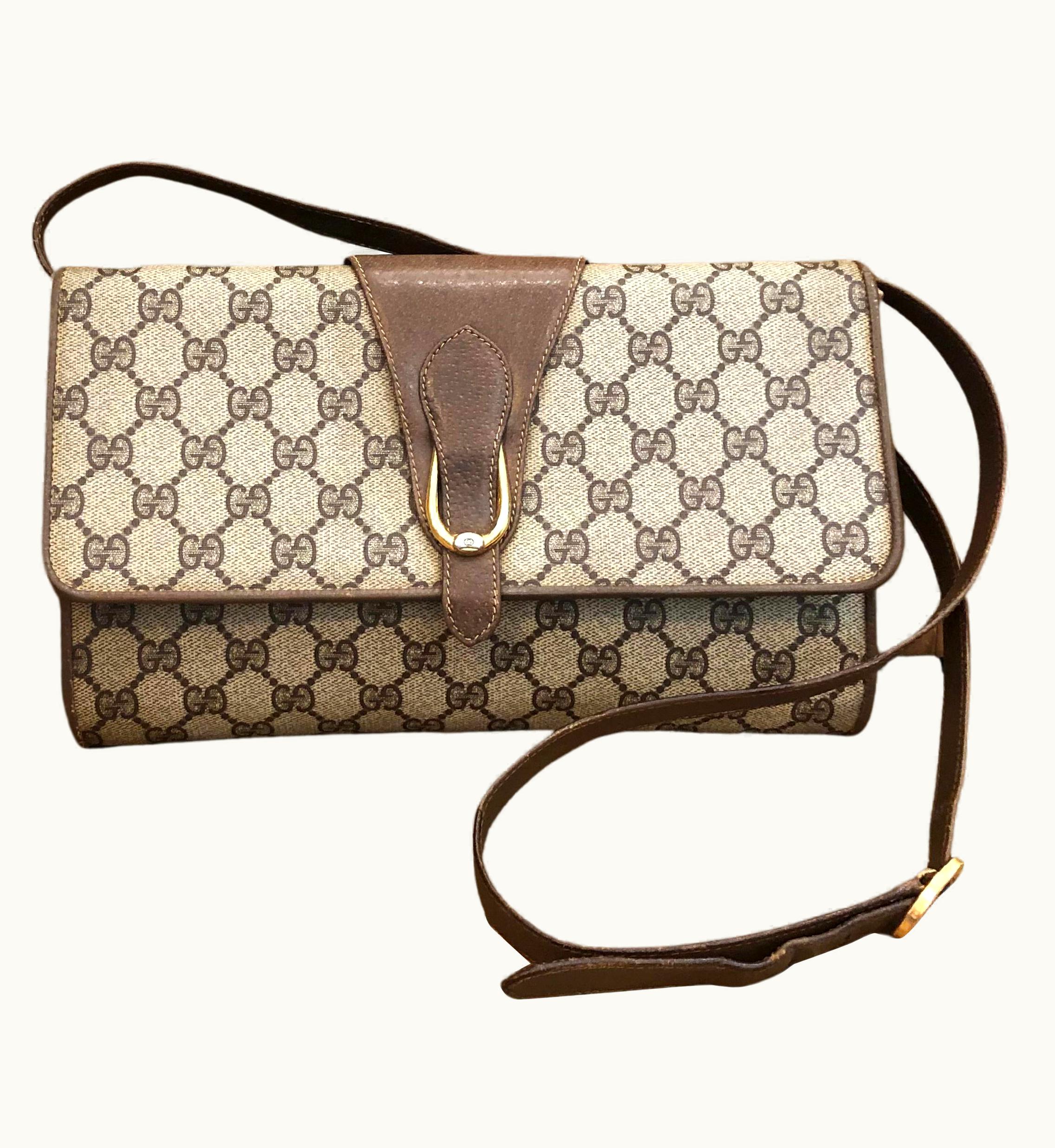 Gucci Vintage Gucci Monogram Canvas Two-Way Clutch Shoulder Bag Brown