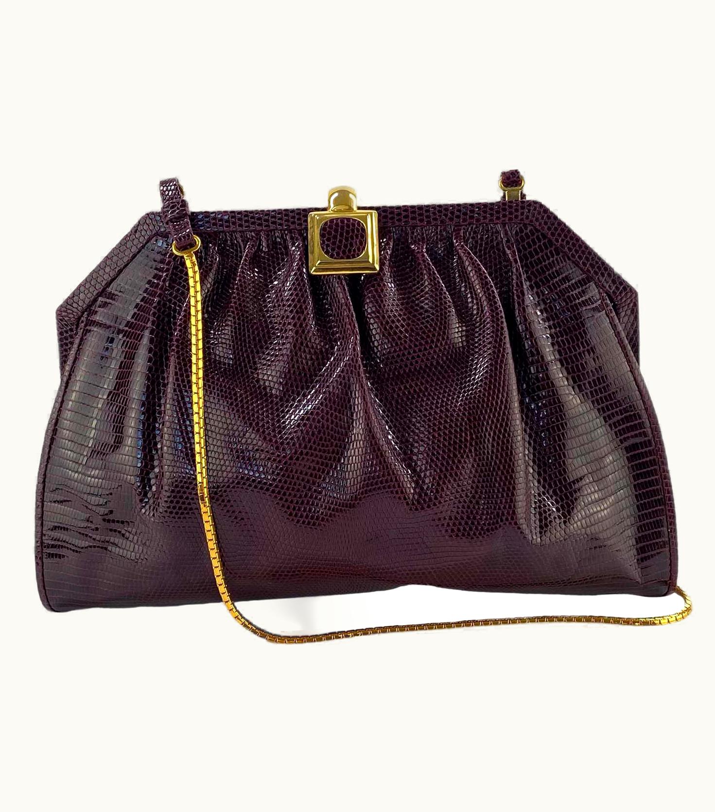 Gucci S/S 1987 Gucci Burgundy Lizard Chain Crossbody Clutch