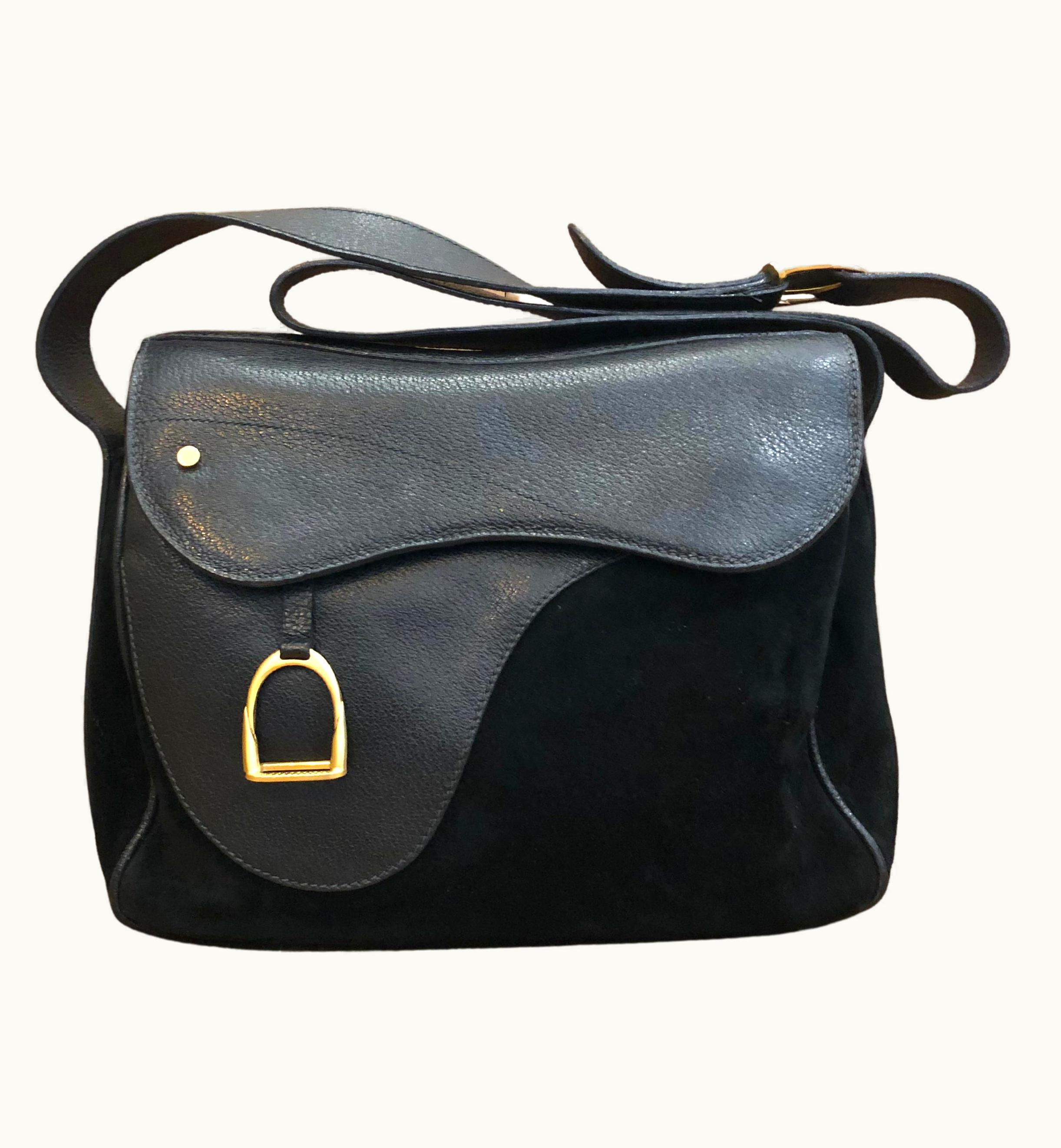 Gucci Vintage Gucci Black Leather Suede Saddle Messenger Bag Twinsburg Unisex Mens
