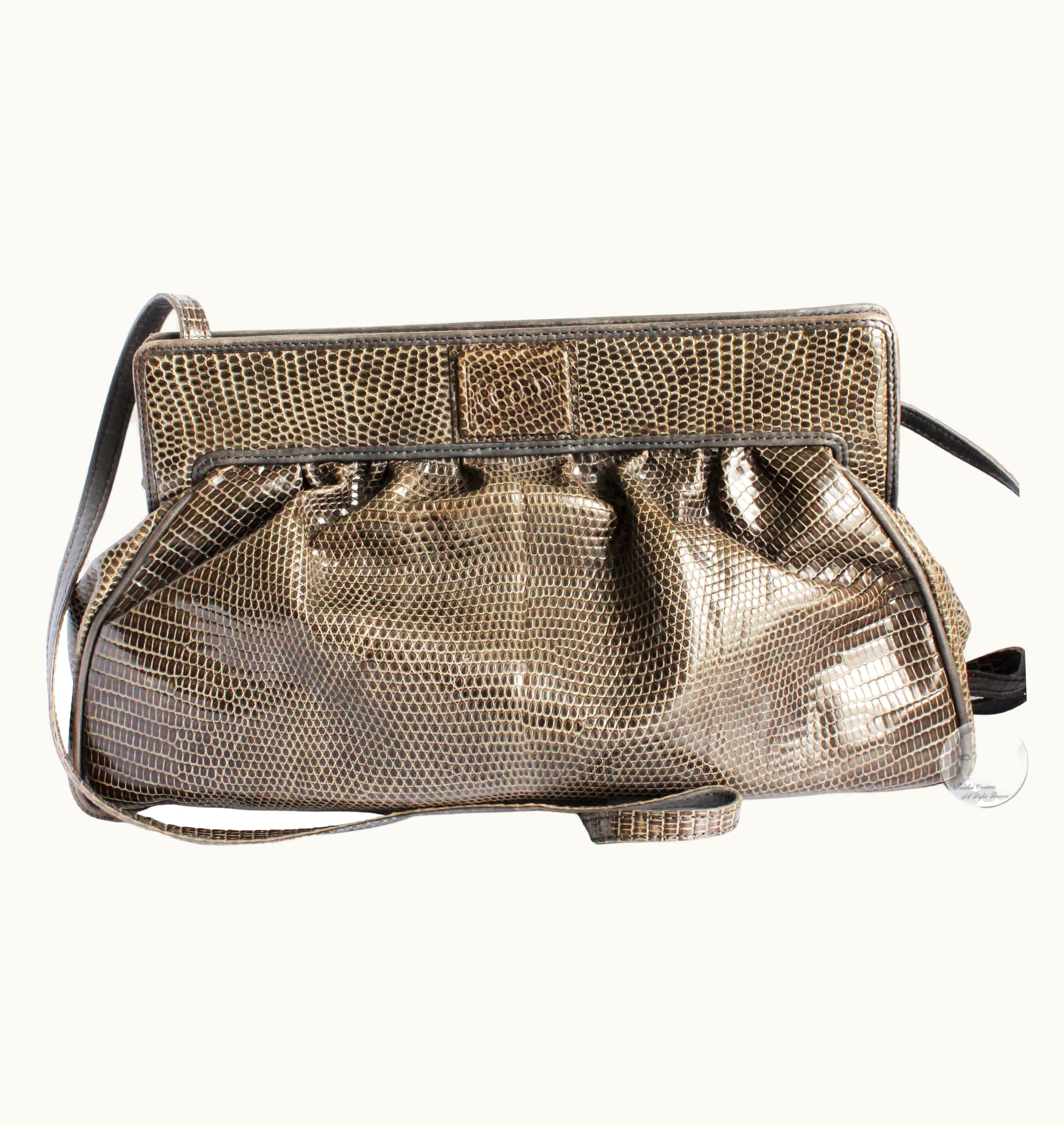 Gucci Vintage Gucci Bag Lizard Skin Exotic Reptile Clutch Or Crossbody 1980s Rare