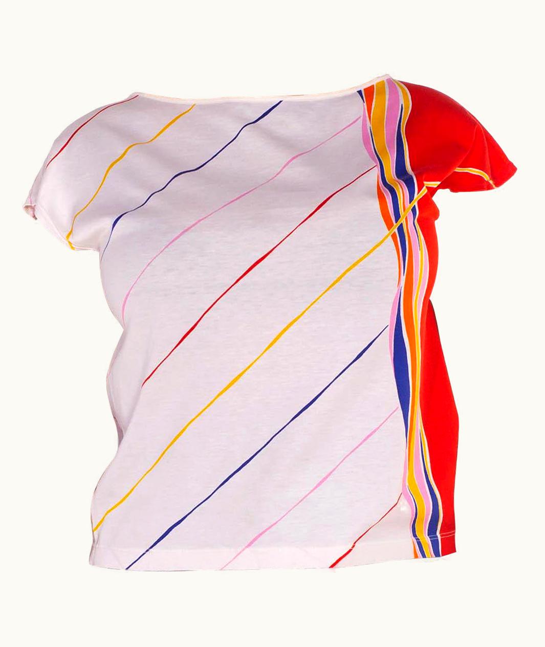 Gucci 1980s Gucci White & Red Cotton Striped Abstract Print T-Shirt