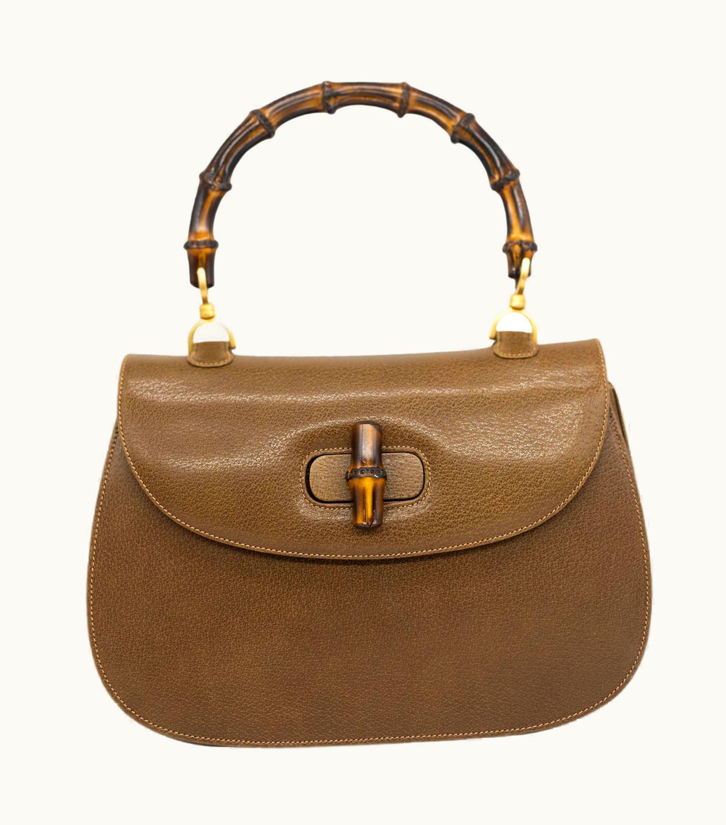 Gucci Bamboo Vintage 1947 Brown Leather Large Top Handle Crossbody Bag