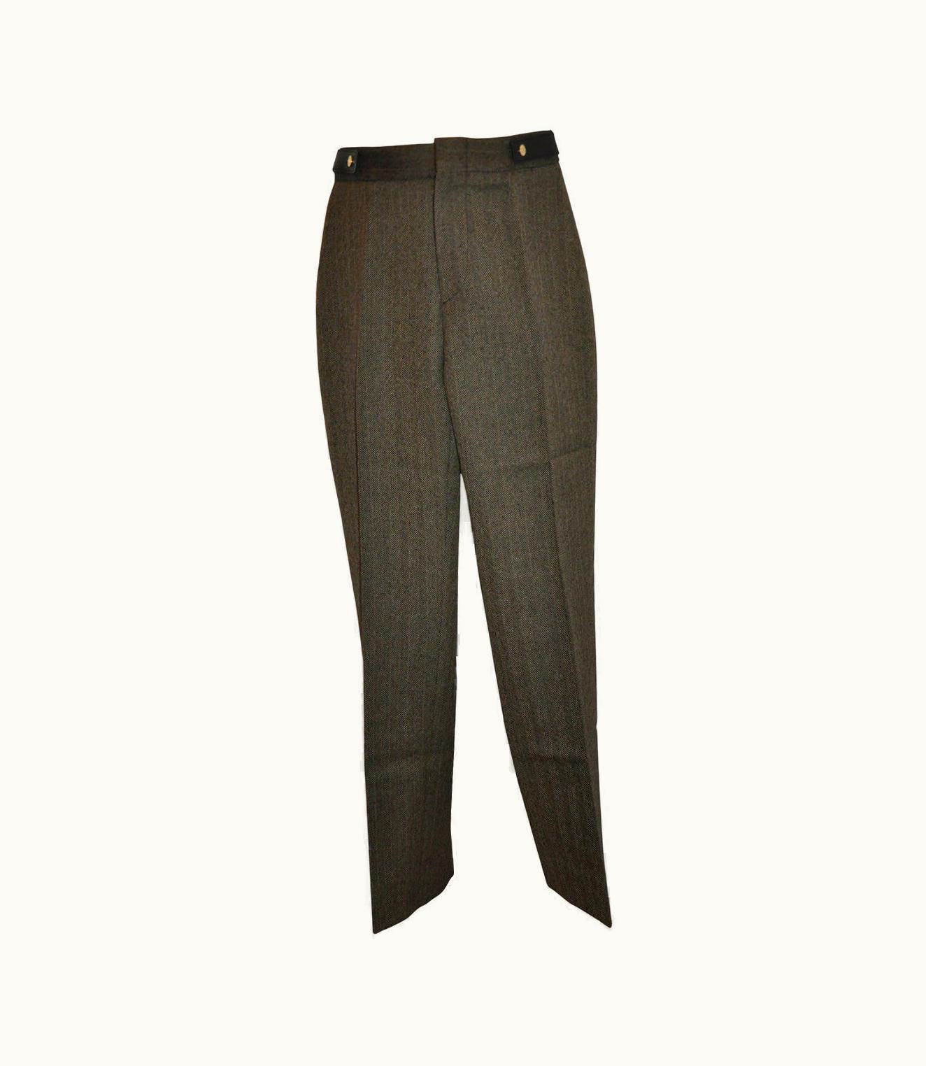 Gucci Black & Cream Wool With Calfskin And Gold Hardware Accent Trousers