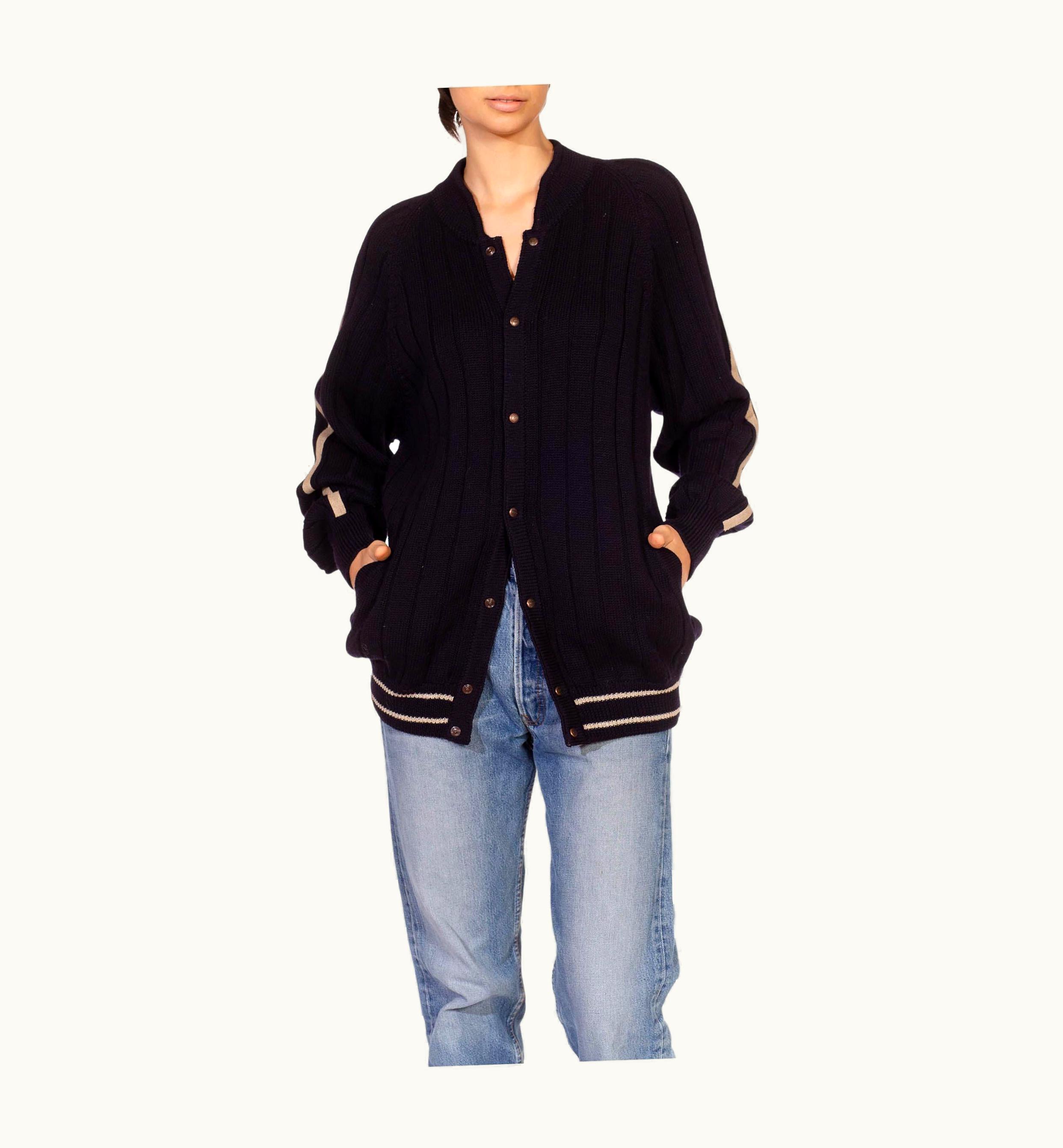 Gucci 1980s Gucci Dark Grey Wool Knitted Varsity Style Mens Cardigan