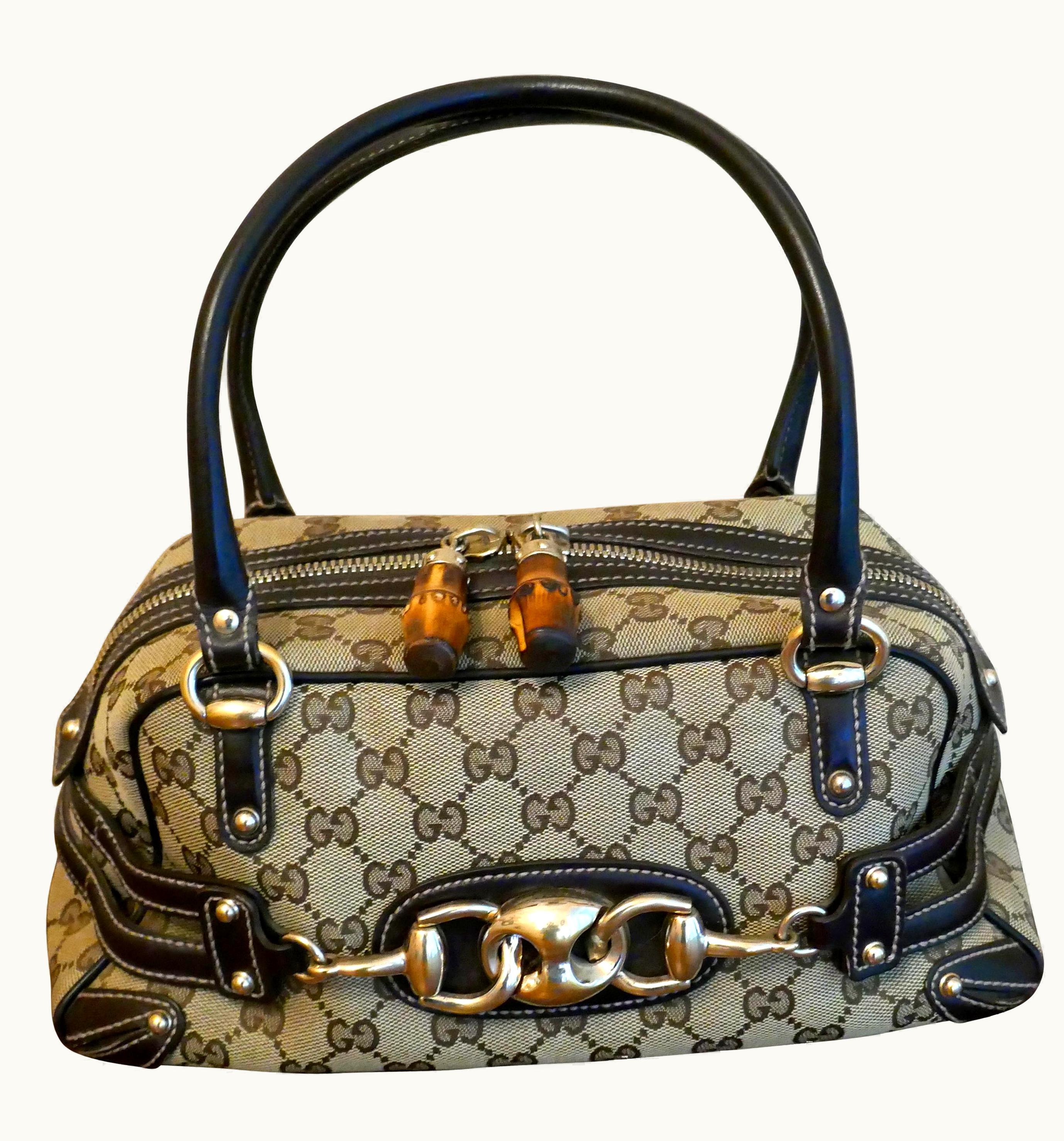 Gucci Vintage Satchel In Guccissima Canvas Wave Handbag, Horse-Bit And Monogram