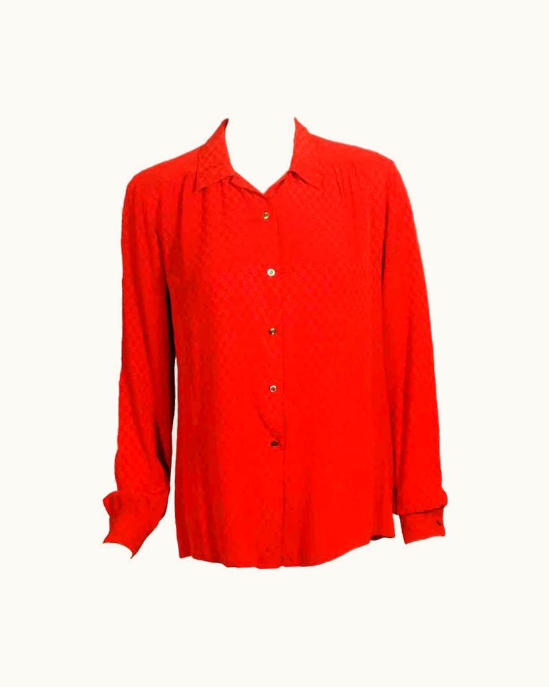 Gucci Red Silk Logo Print Blouse, Circa 1980