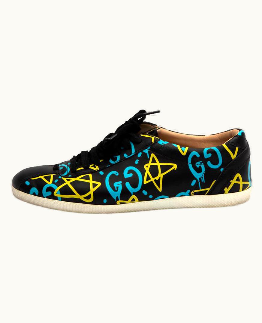 Gucci Women' Ghost Graffiti Star Gg Sneaker Black Leather