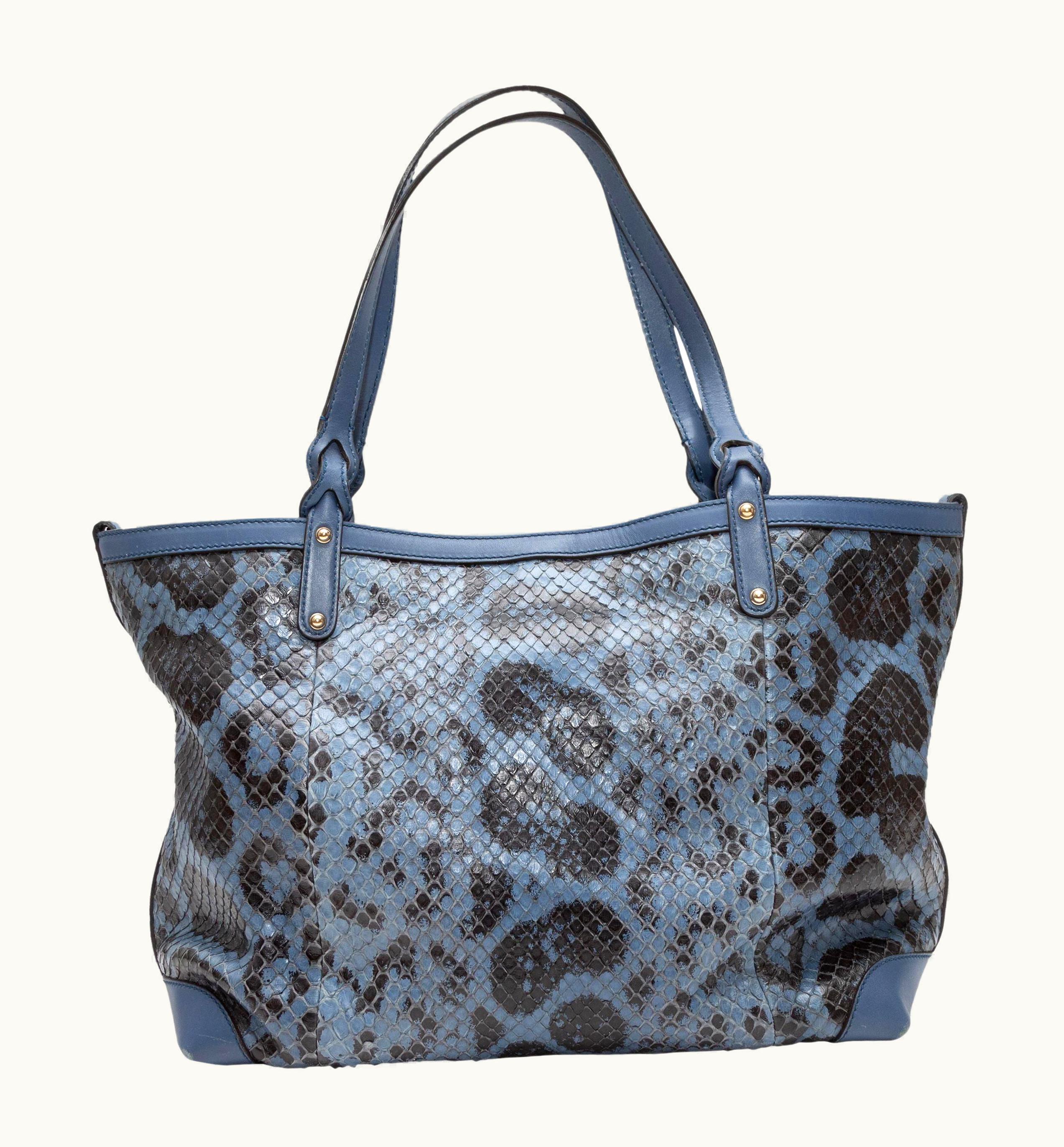 Gucci Blue & Black Python & Leather Tote Bag