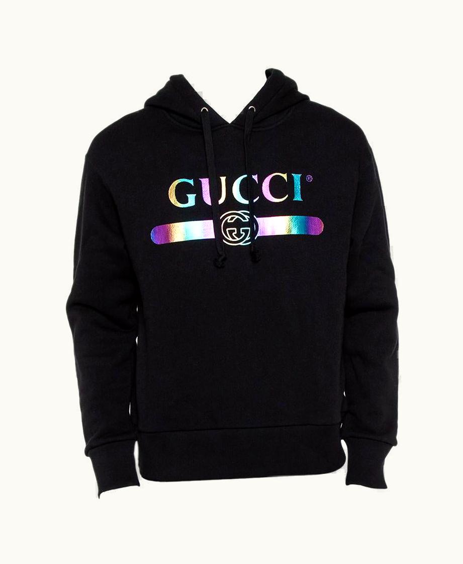 Gucci Black Logo Print Cotton Hooded Sweatshirt