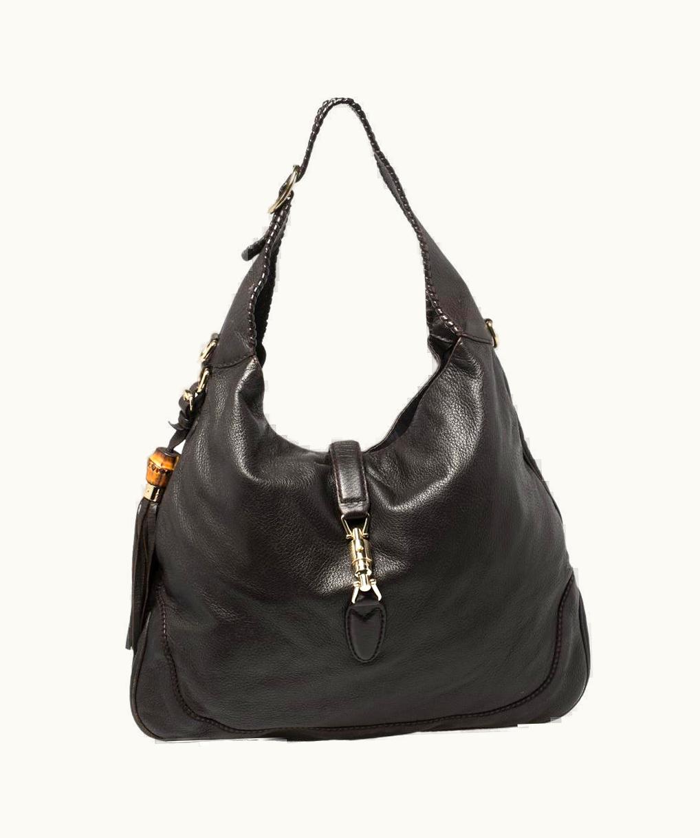 Gucci Brown Leather Jackie Bamboo Hobo Bag
