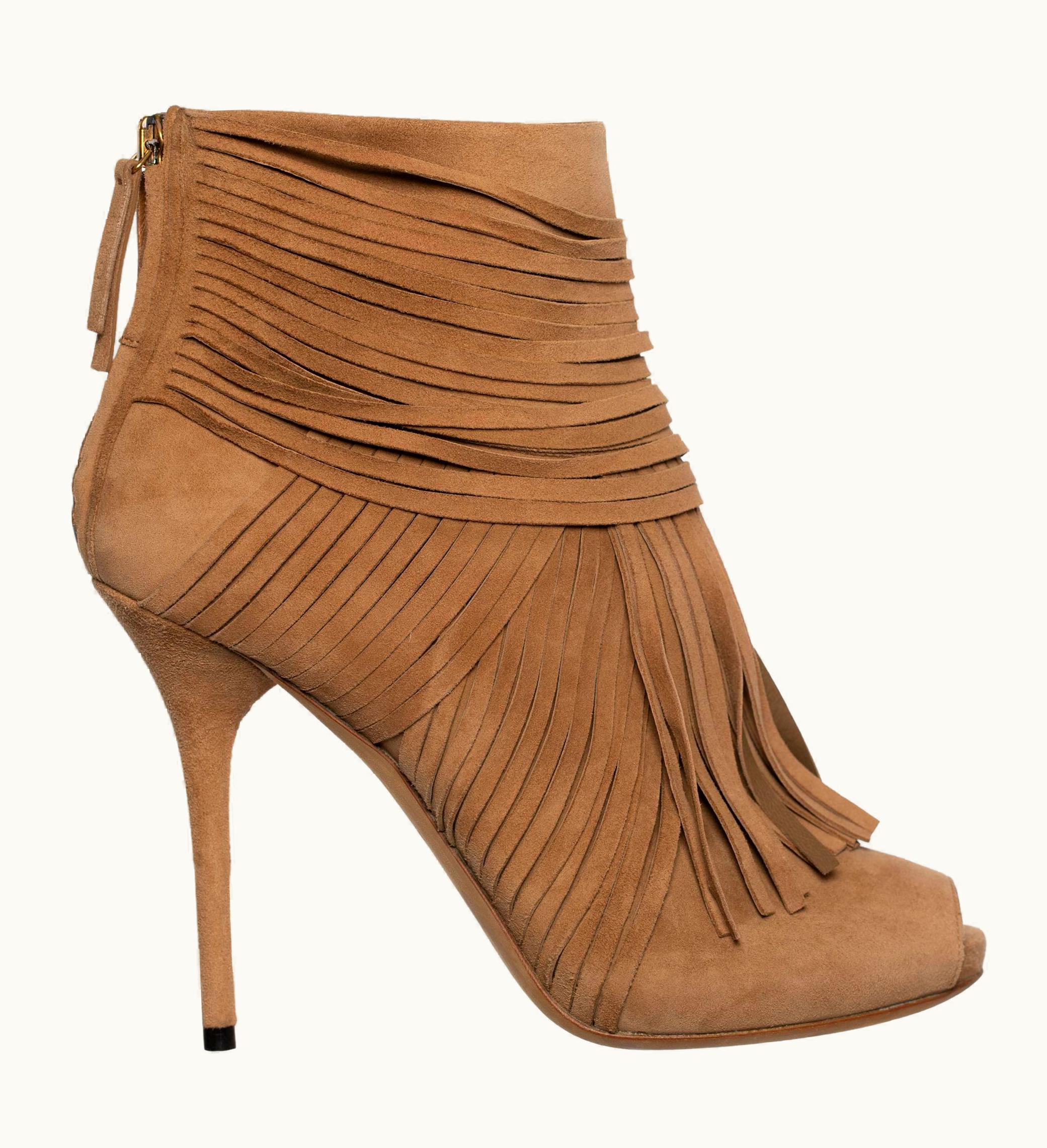 Gucci Ackerman Suede Fringe Tan Booties 38 It