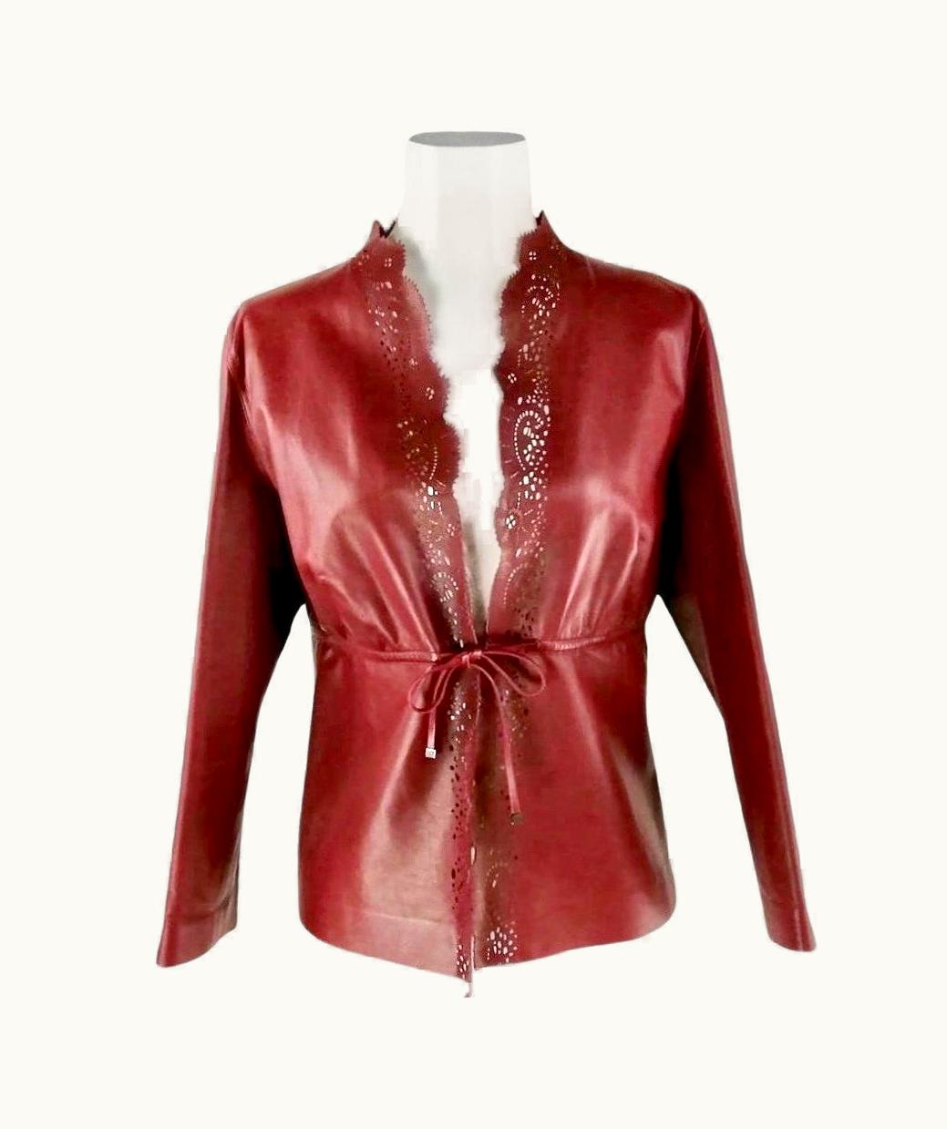 Gucci Tom Ford Burgundy Laser Cut Leather Jacket