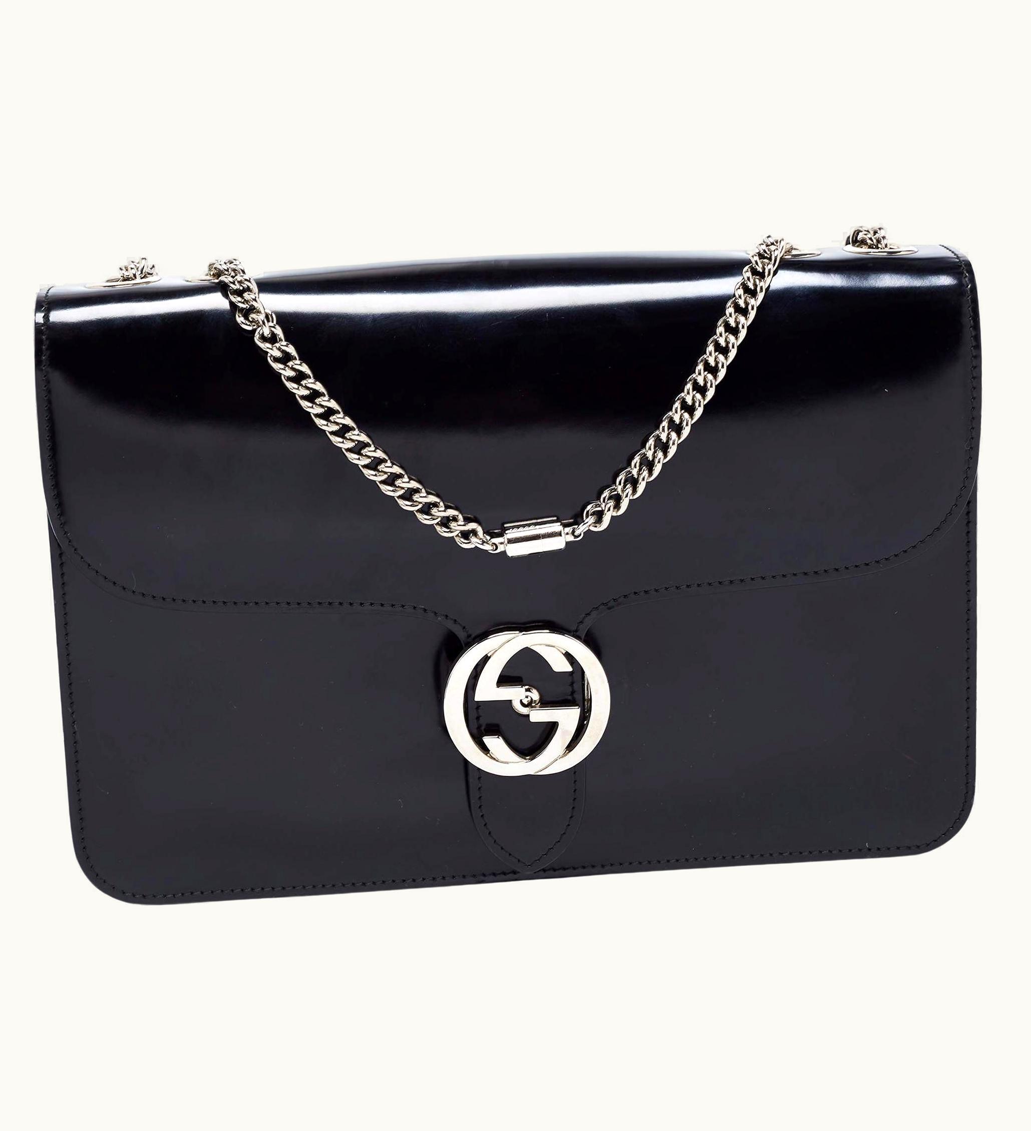 Gucci Black Leather Medium Interlocking G Shoulder Bag