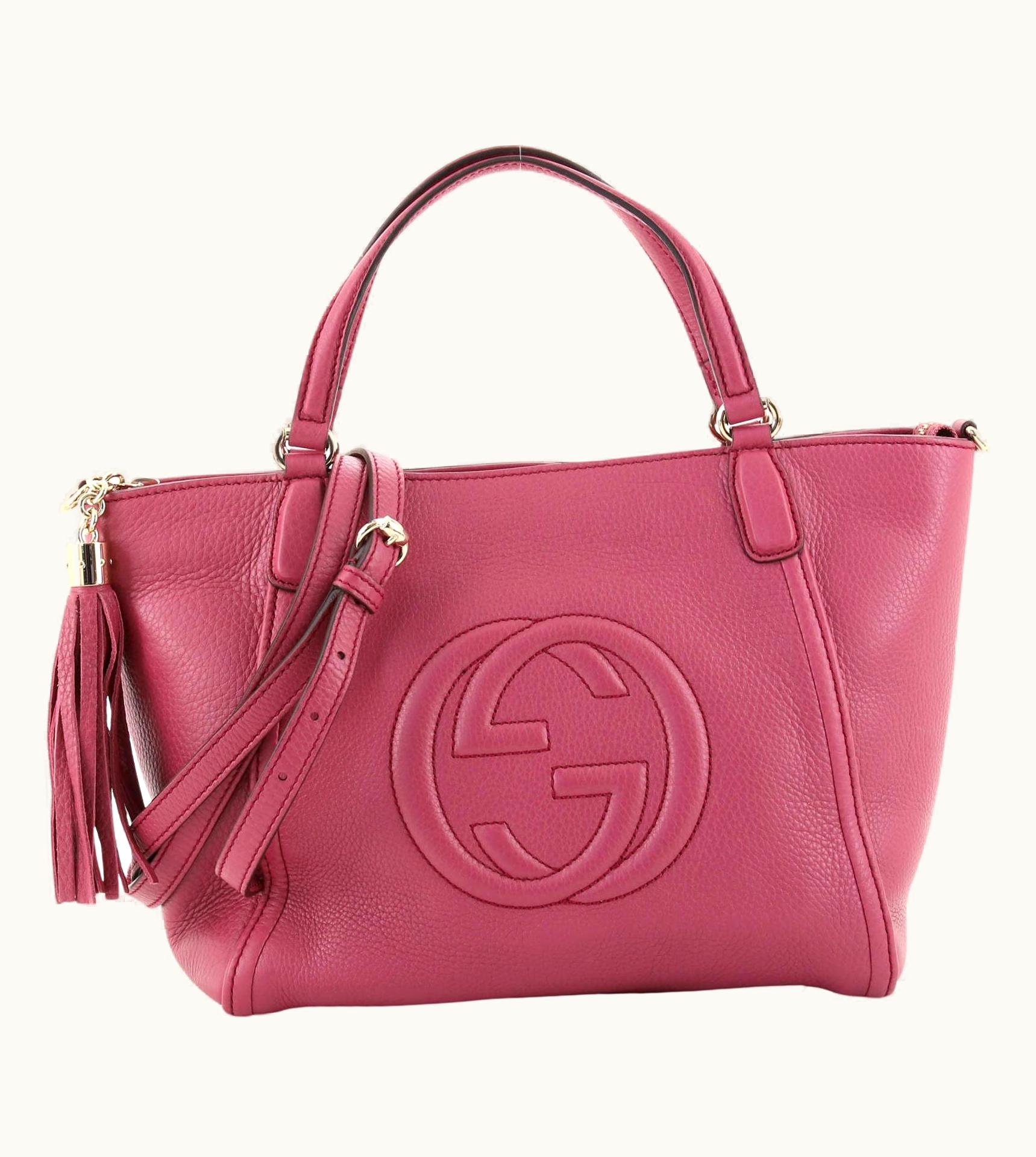 Gucci 141768/3 Soho Convertible Top Handle Bag Leather Small Pink