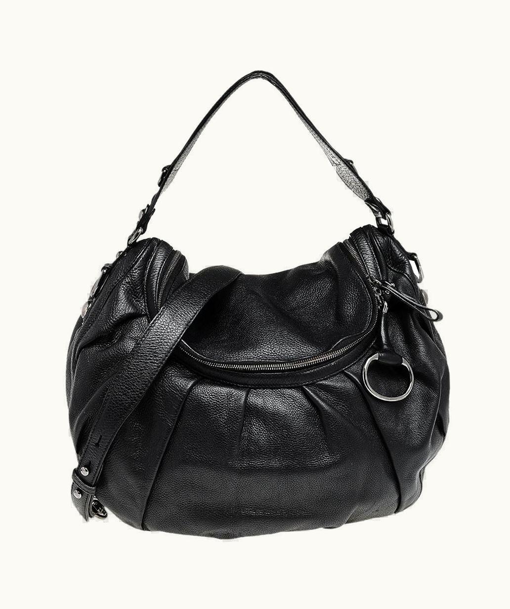 Gucci Black Leather Medium Icon Bit Convertible Hobo