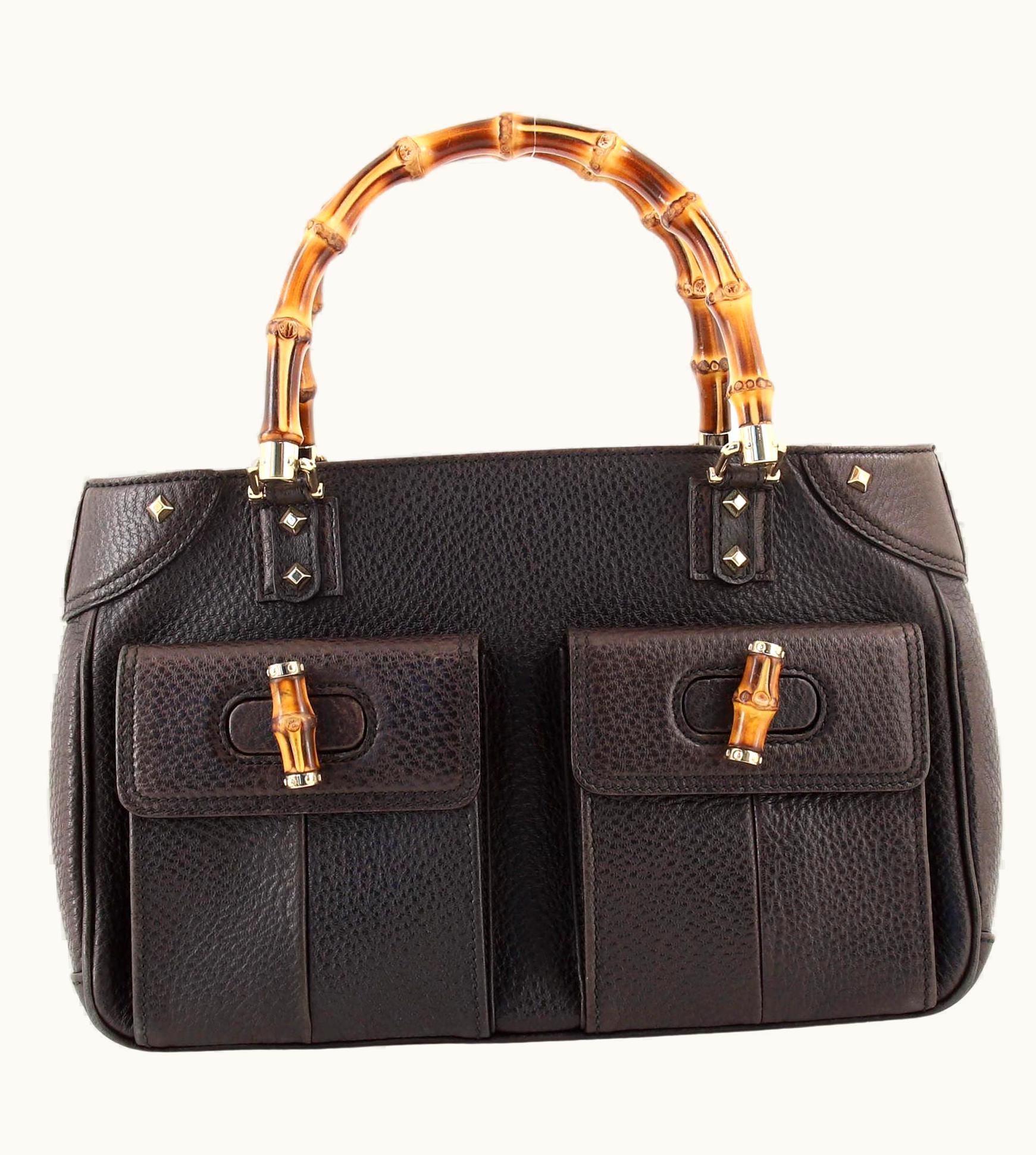 Gucci Vintage Bamboo Double Pocket Tote Leather Medium