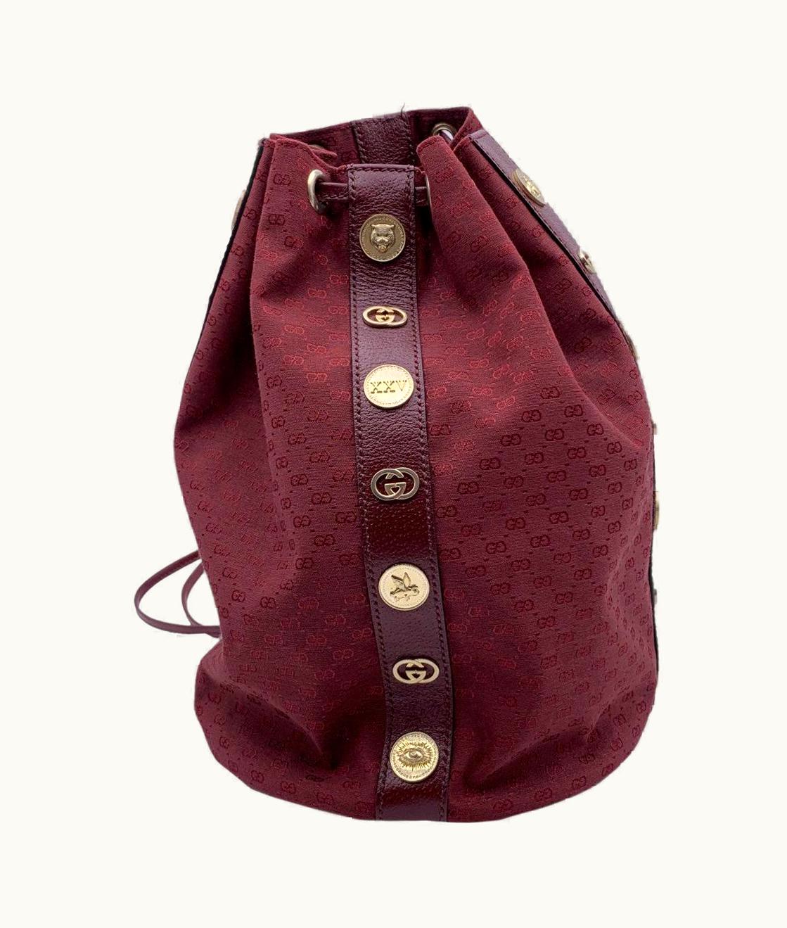 Gucci Burgundy Monogram Canvas Drawstring Backpack Shoulder Bag