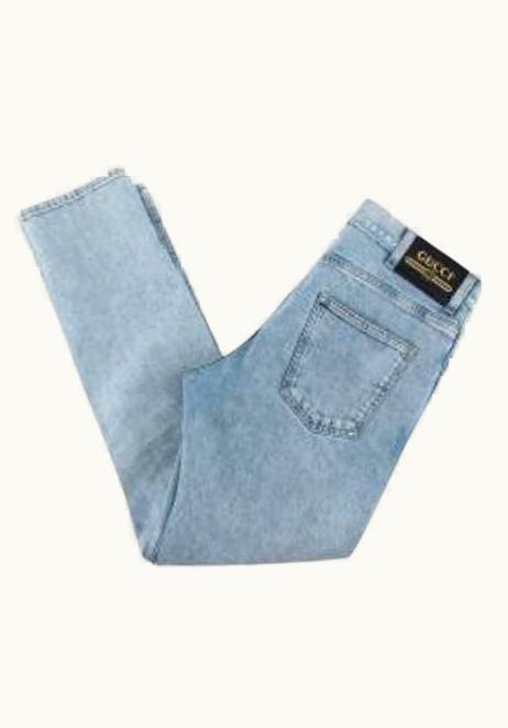 Gucci Light Wash Straight Leg Logo Patch Jeans