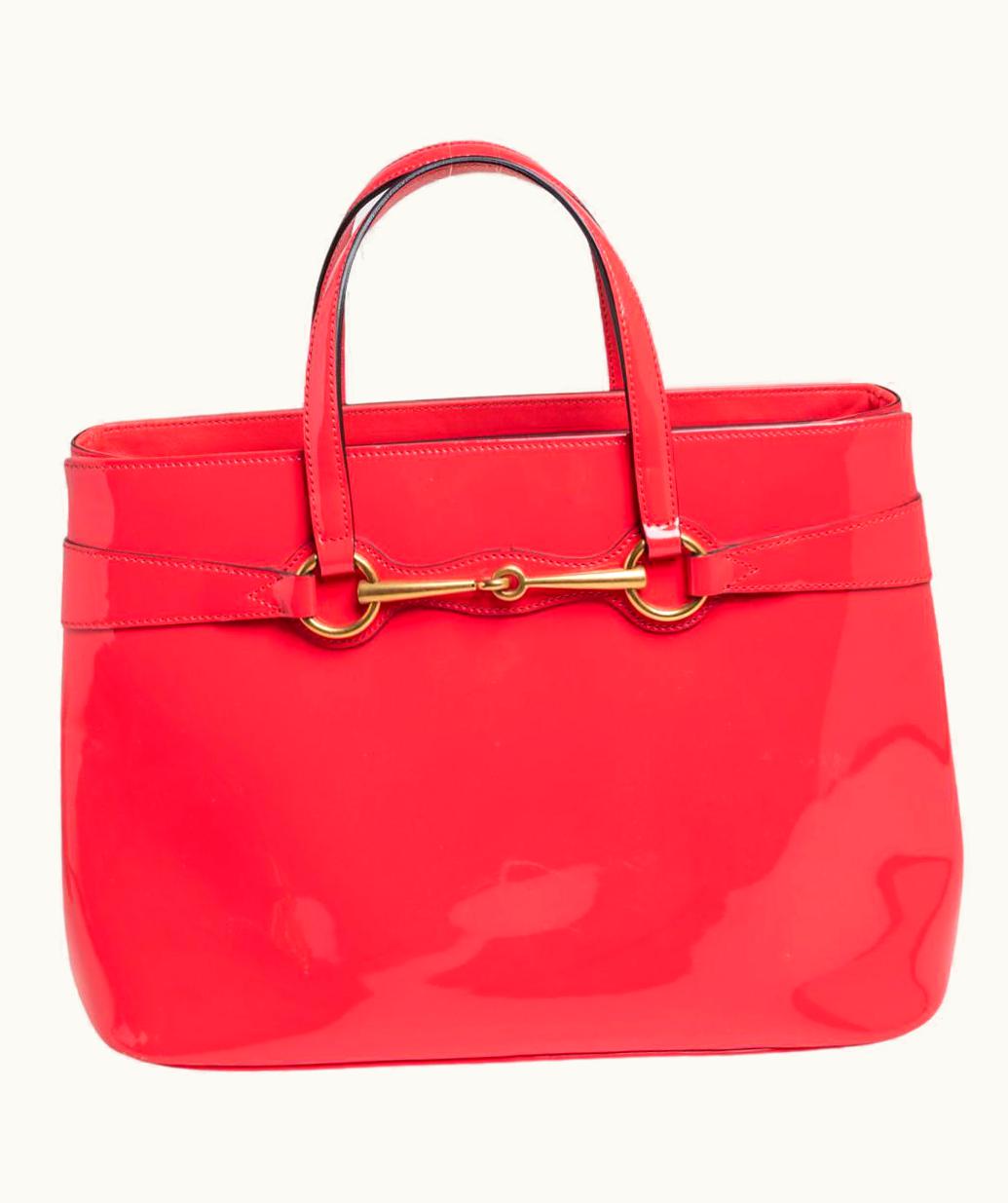 Gucci Orange Patent Leather Medium Bright Bit Tote