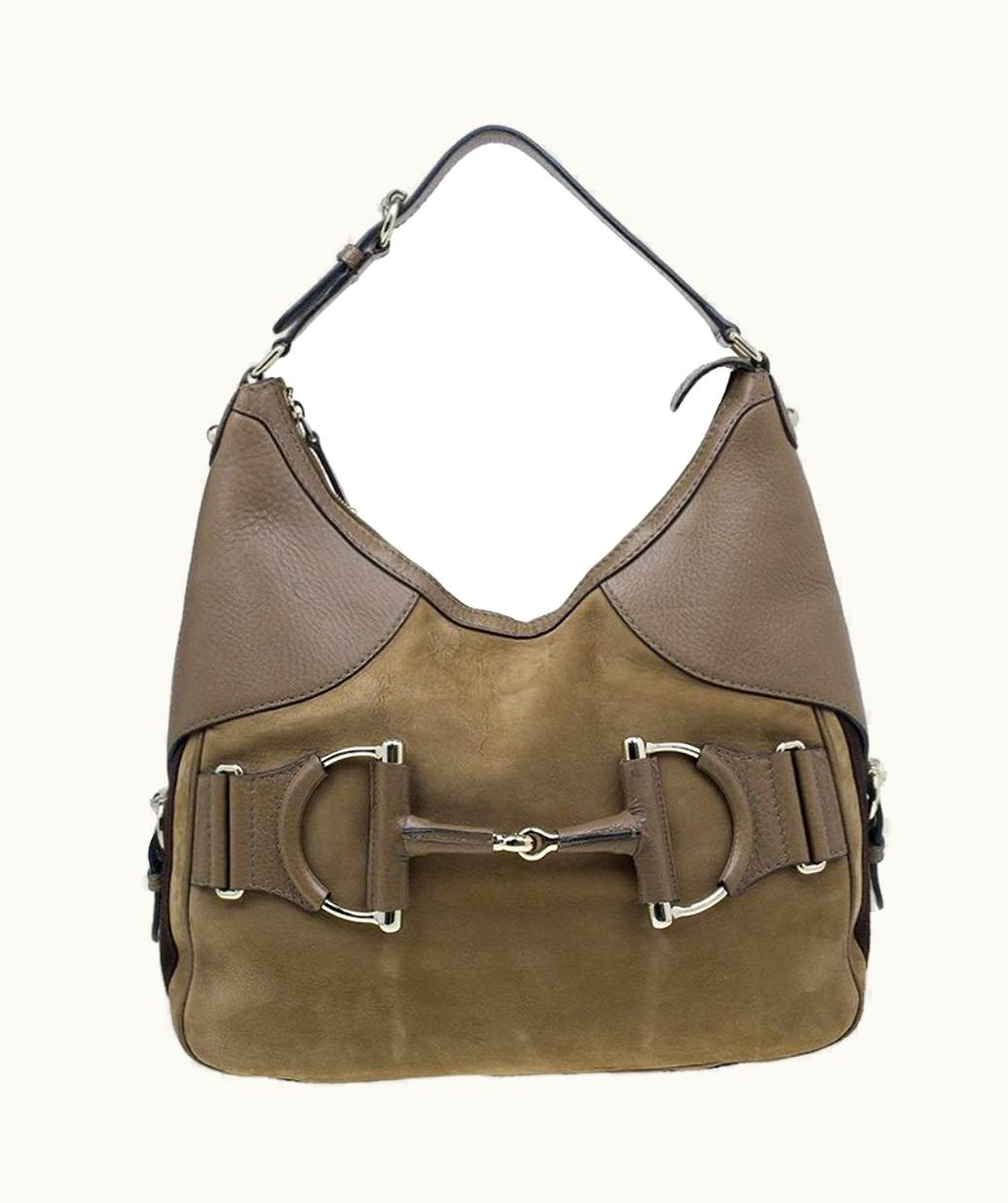 Gucci Horsebit Heritage Hobo Brown Leather Medium Web Suede Handbag