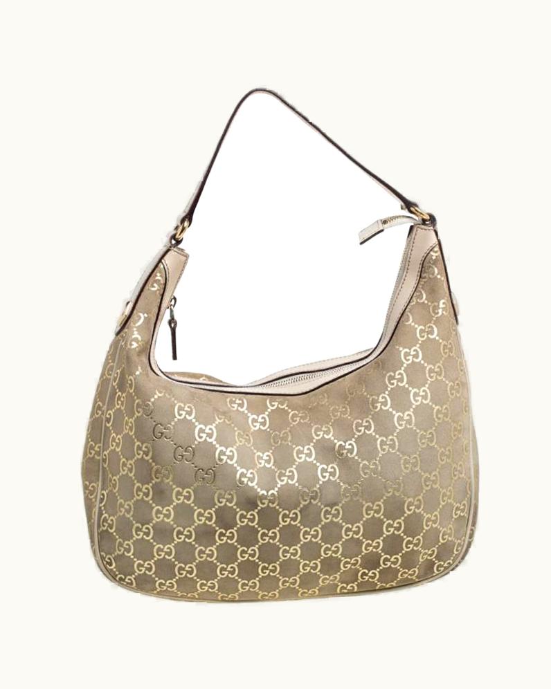 Gucci Beige Gg Suede And Leather Charmy Hobo