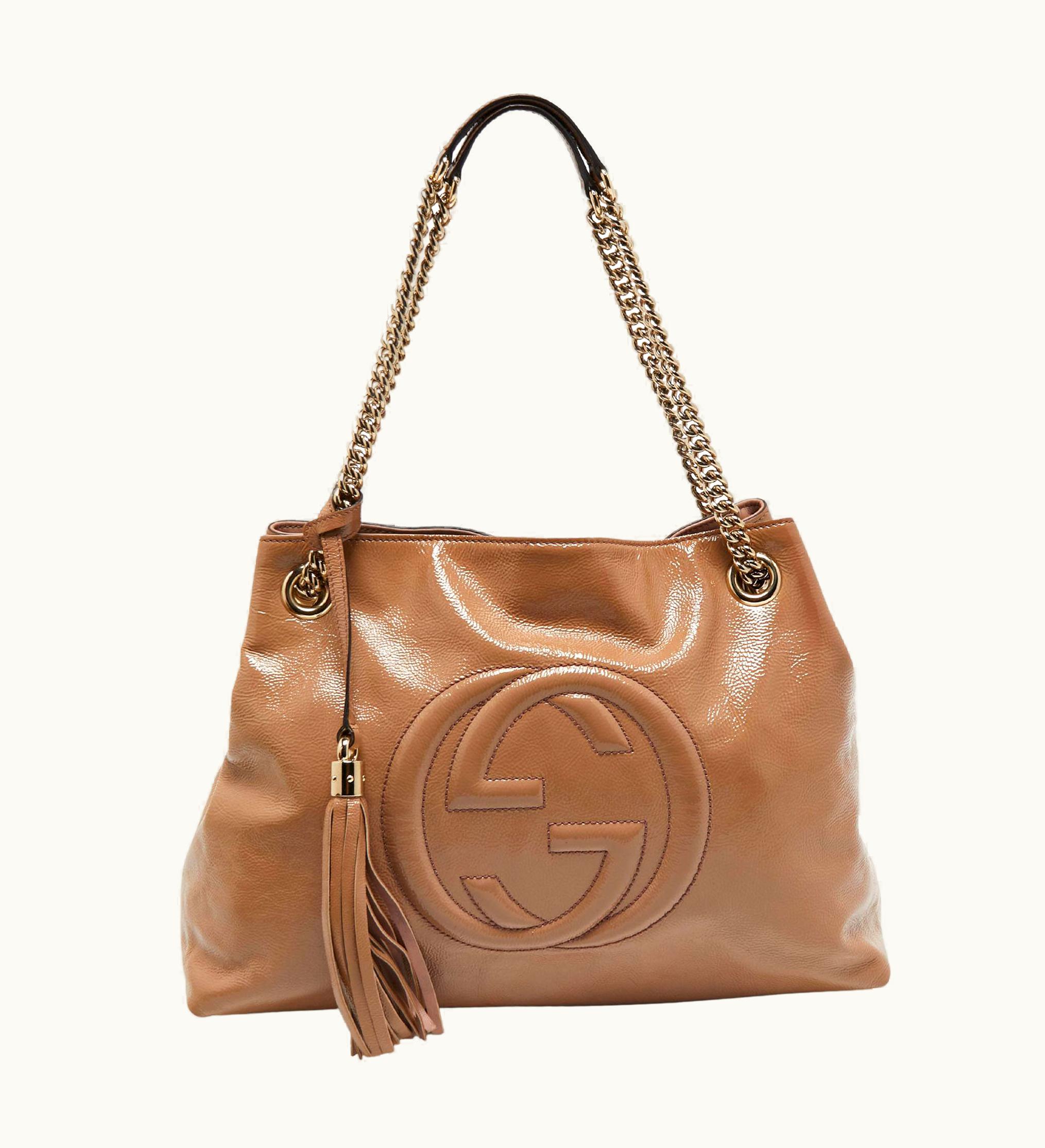 Gucci Beige Patent Leather Medium Soho Chain Tote
