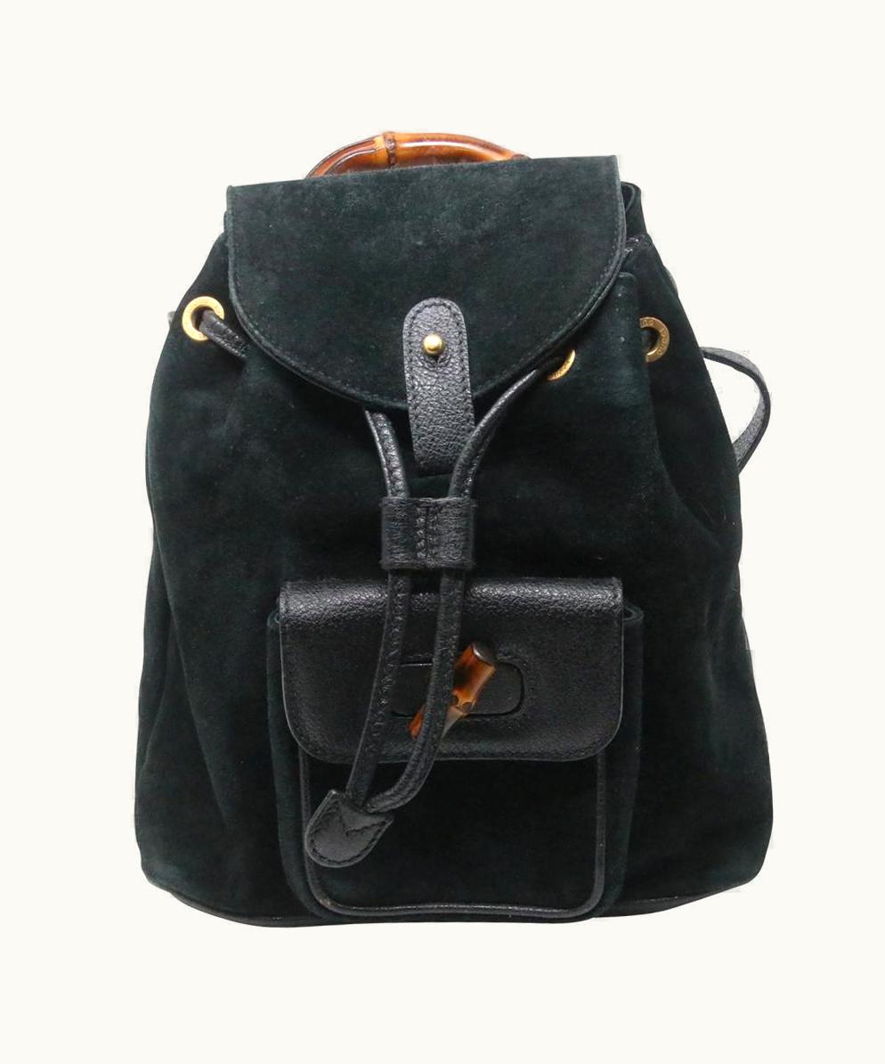 Gucci Leather Drawstring Bamboo Mini Black Suede Backpack