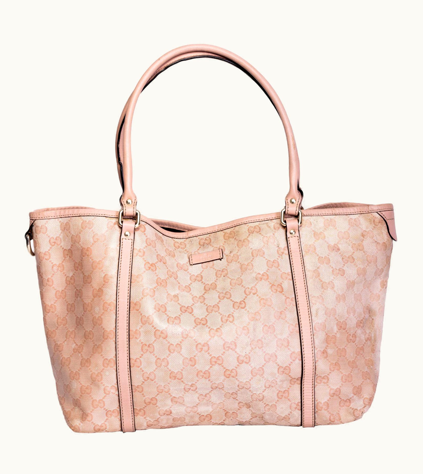 Gucci Medium Pink Coated Canvas Gg Web Tote