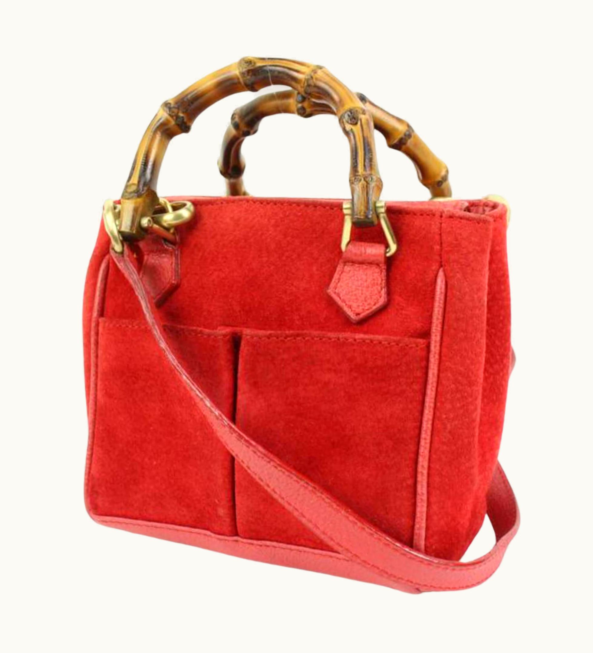 Gucci Red Suede Mini Bamboo Crossbody Bag 8g321s